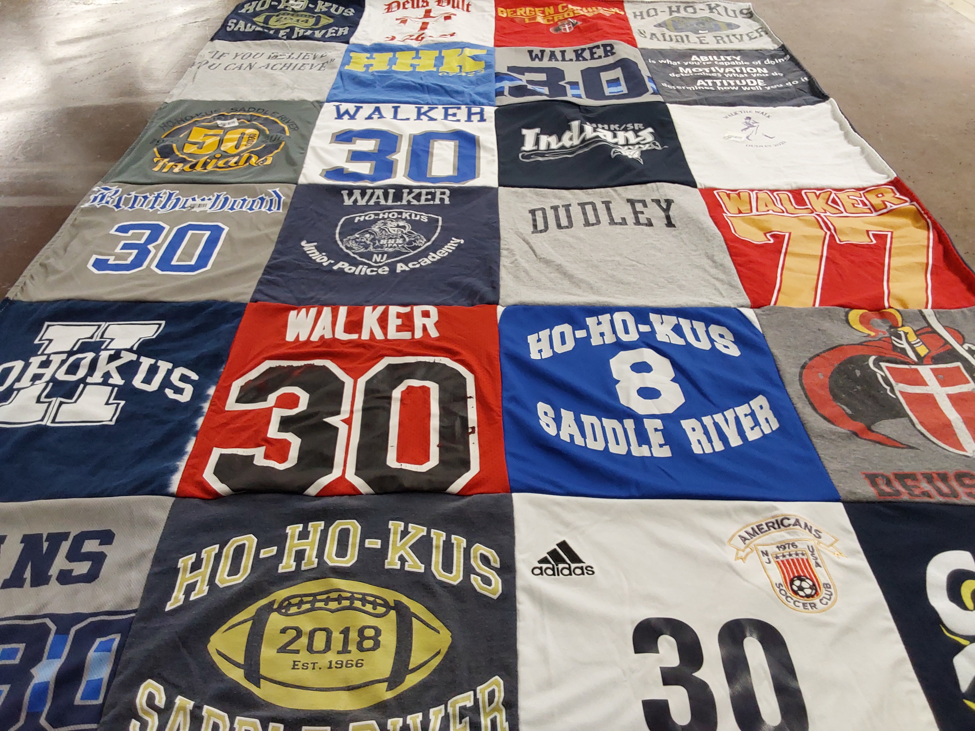 T-shirt quilt featuring ho-ho-kus indians, saddle river soccer club by Patricia from NJ