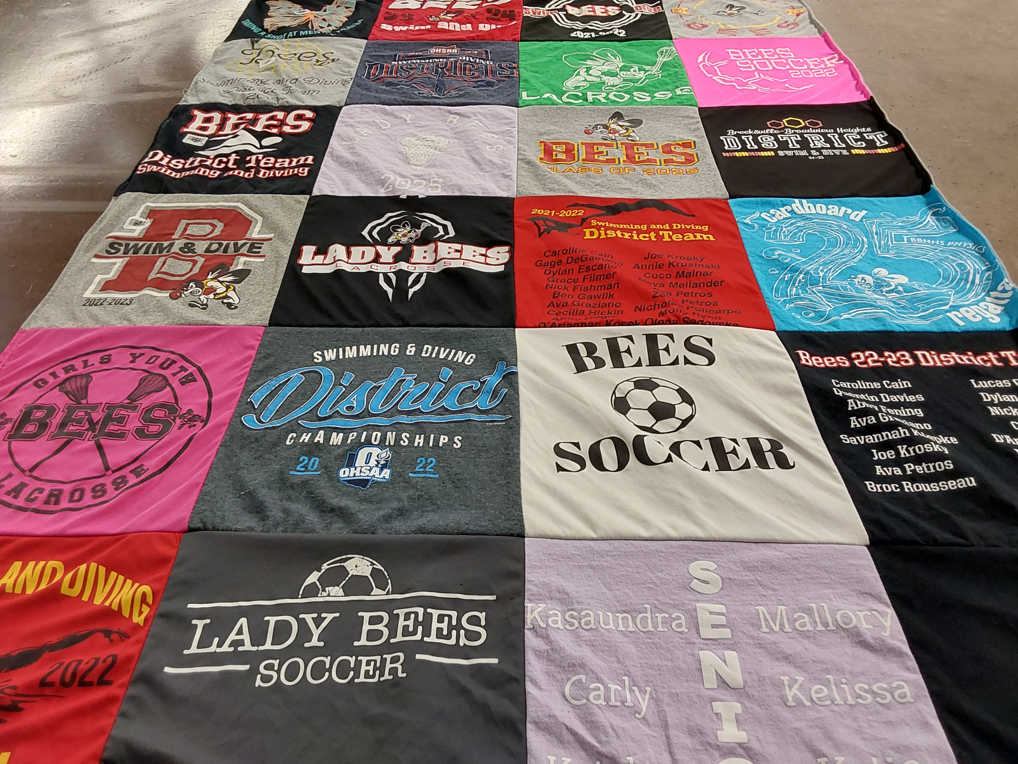 T-shirt quilt featuring lady bees soccer, bees lacrosse by Kelly from OH