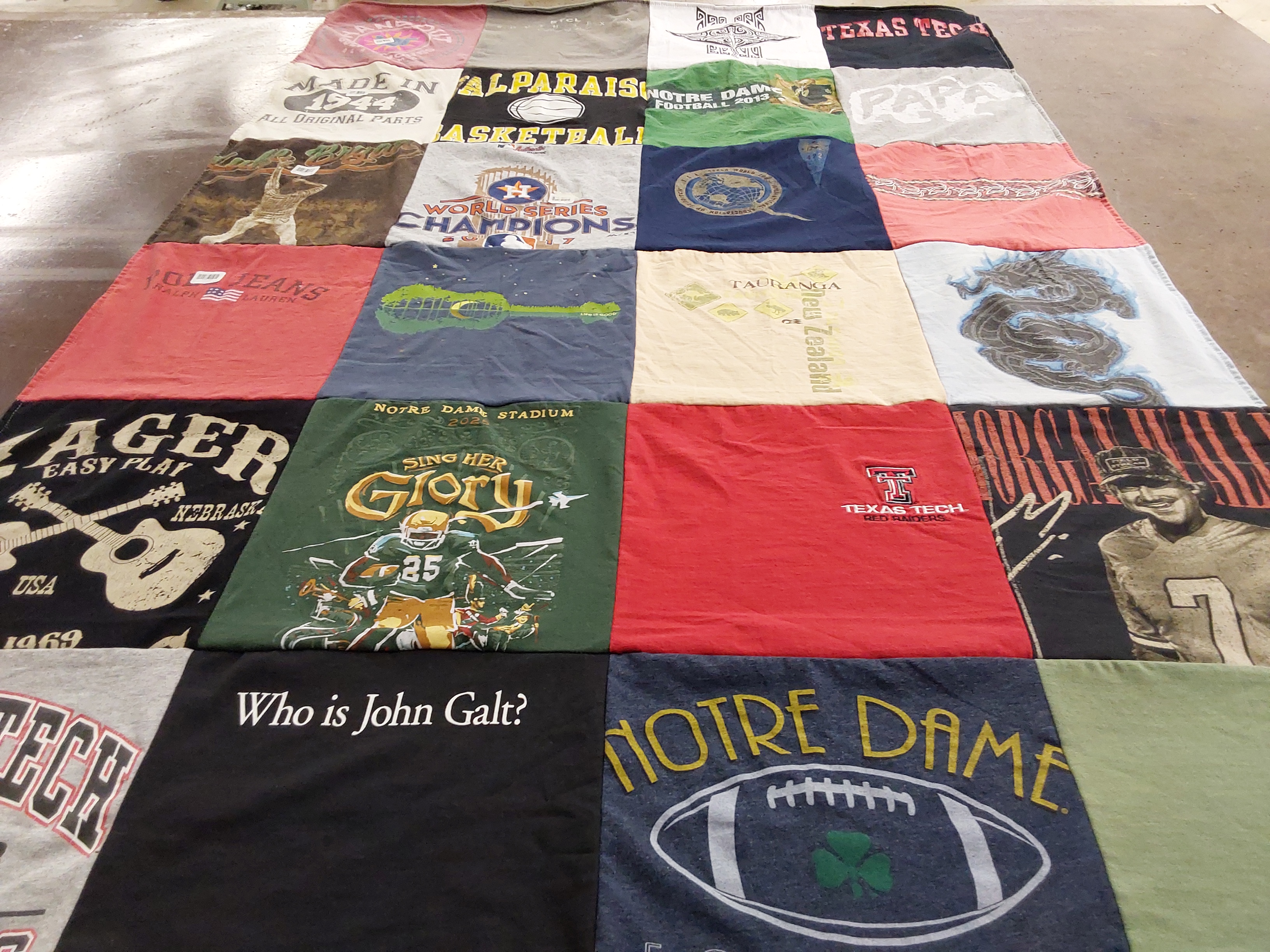 T-shirt quilt featuring notre dame football, texas tech red raiders by Onya from TX
