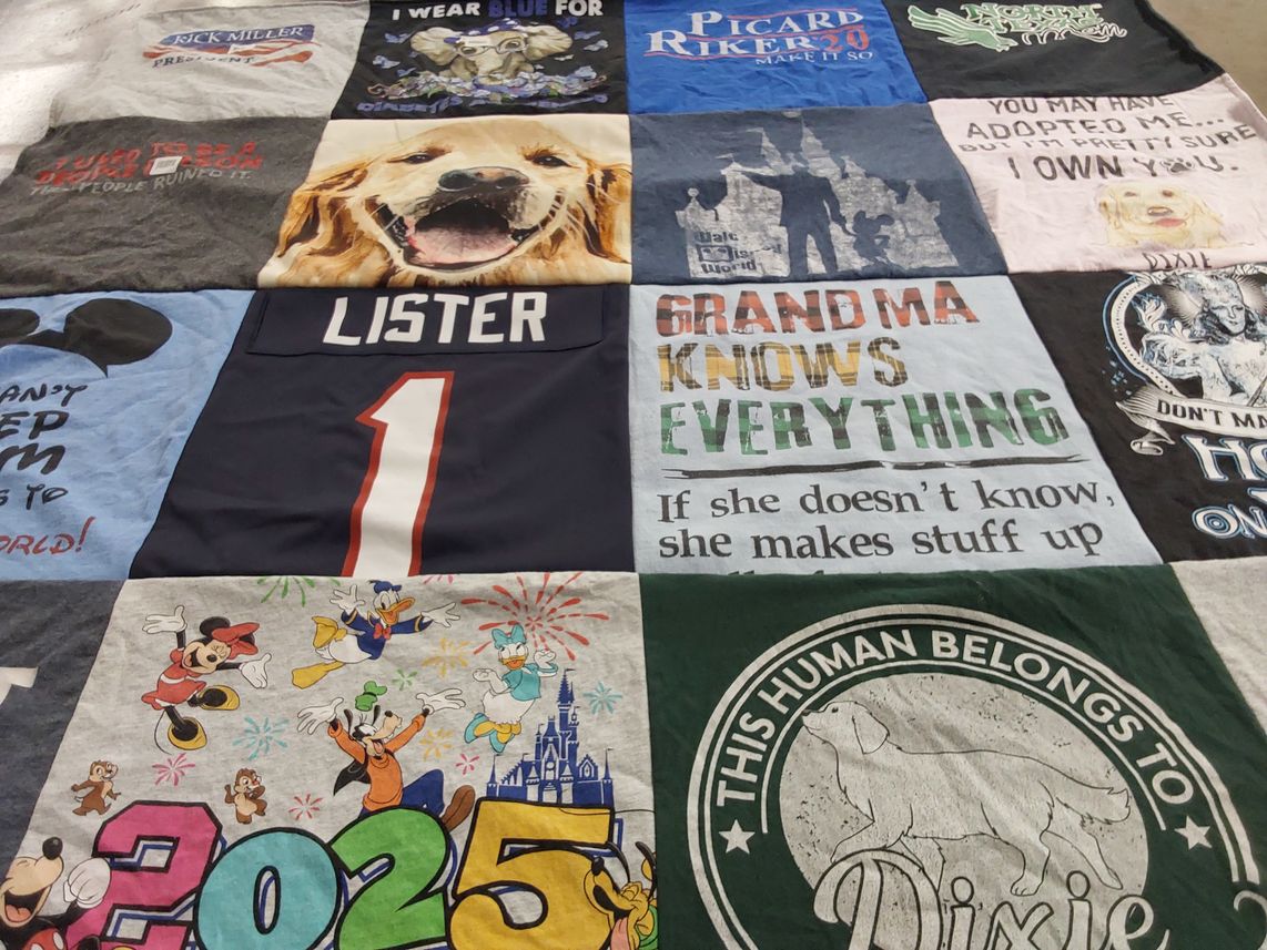 T-shirt quilt with dogs, disney themes by Elisabeth from TX