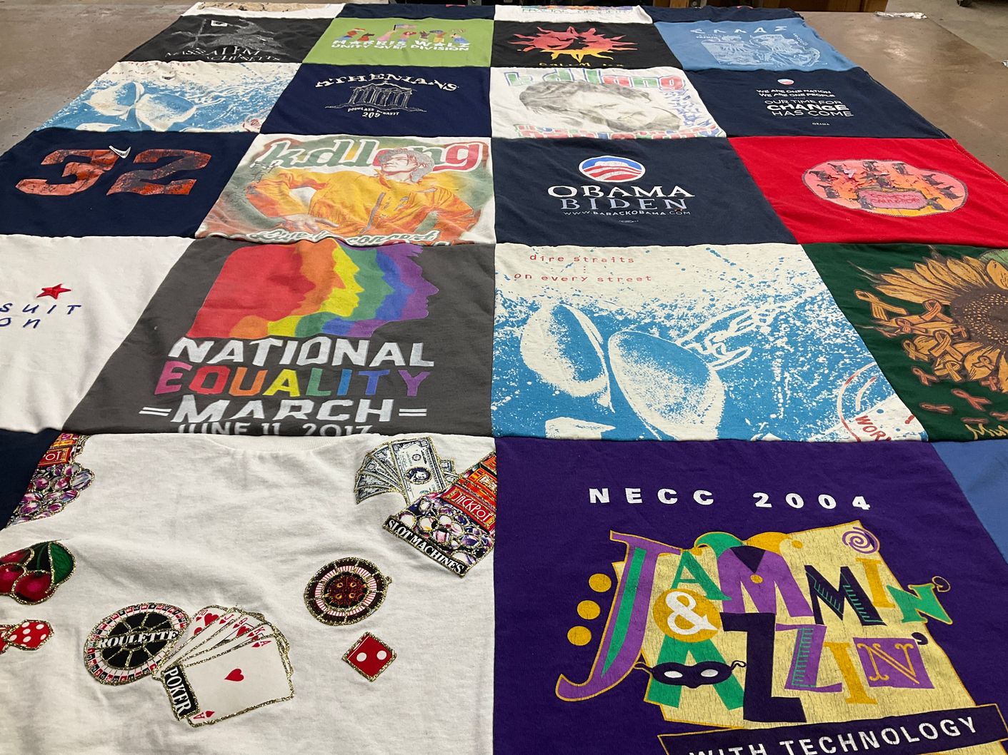 T-shirt quilt with politics, equality themes by Eleanor from NJ