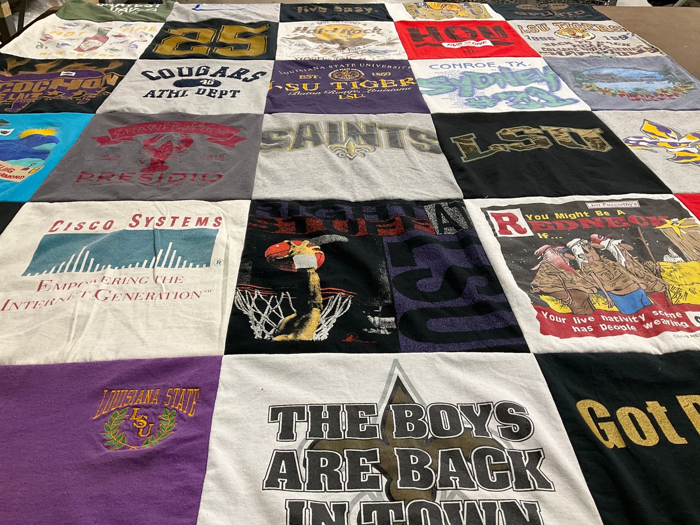 T-shirt quilt featuring lsu tigers, new orleans saints by David from TX