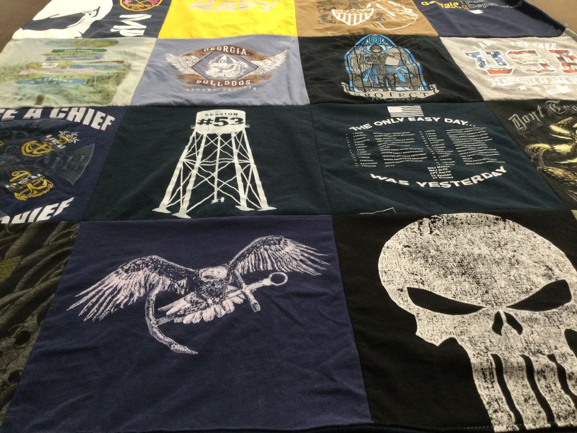 T-shirt quilt with sports, military themes by Carlos from GA