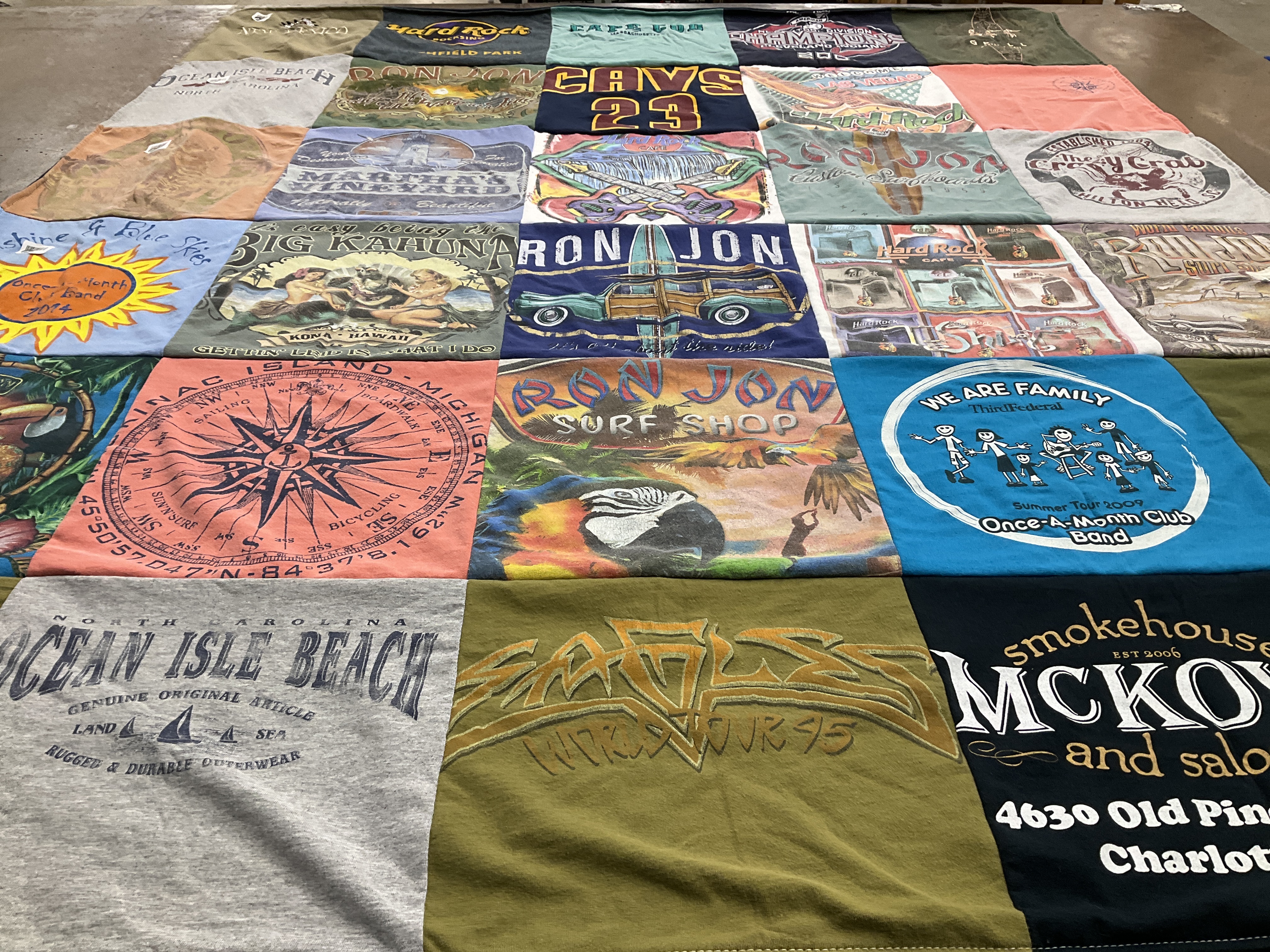 T-shirt quilt with surfing, family themes by Cheryl from OH