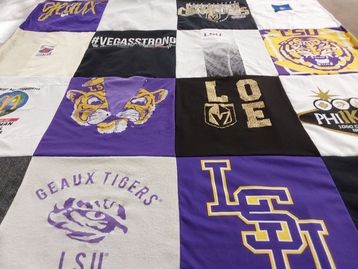 T-shirt quilt featuring lsu tigers, vegas golden knights by Jennifer from NV