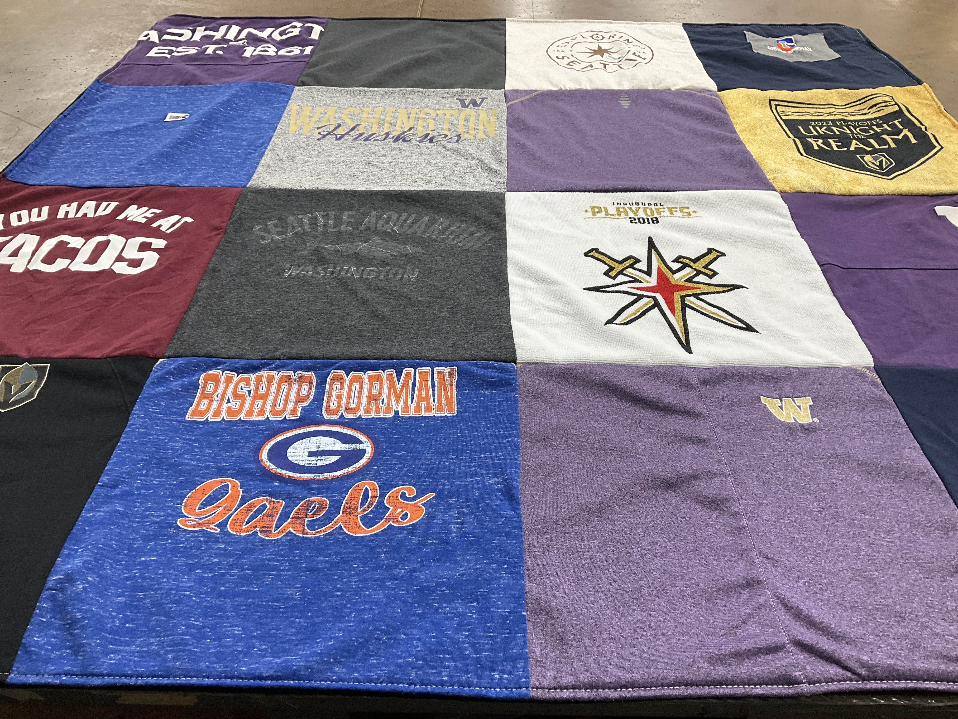 T-shirt quilt featuring vegas golden knights, bibo-gorman gaels by Jennifer from NV