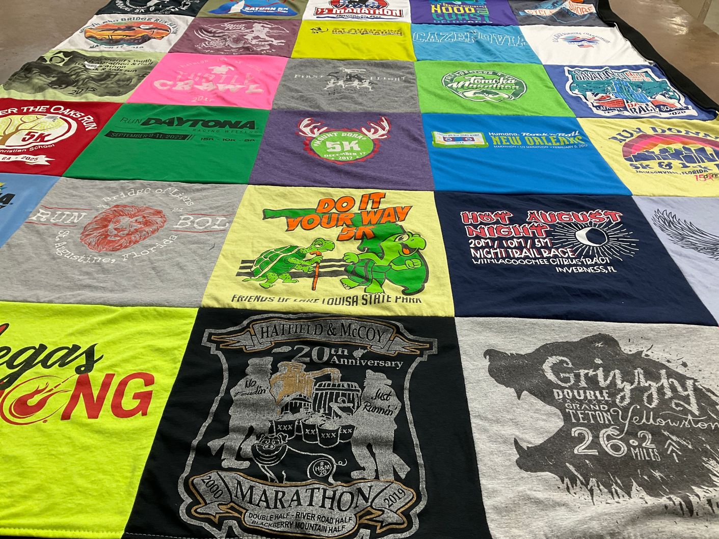 T-shirt quilt with running, marathons themes by Dawn from FL