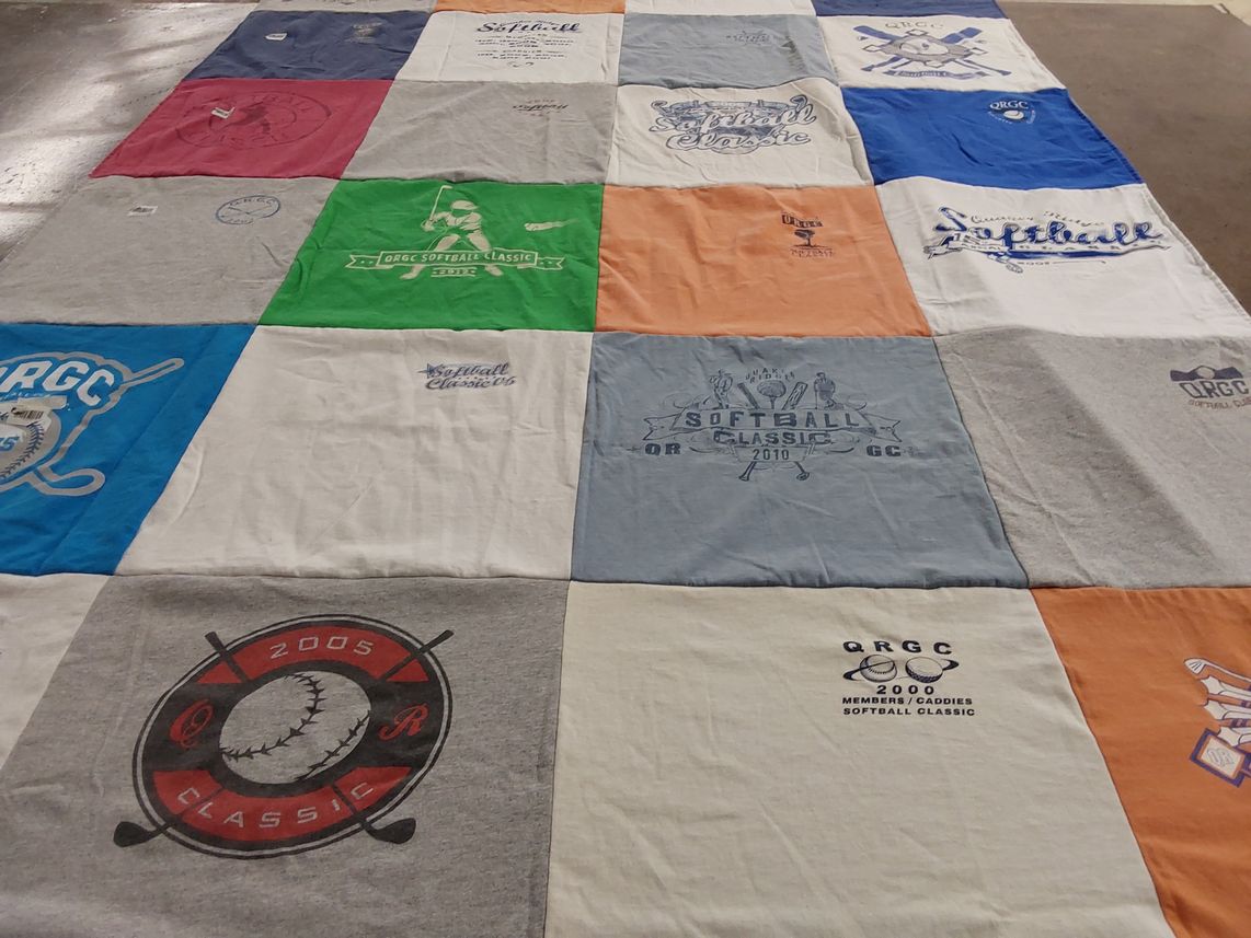 T-shirt quilt with softball, sports themes by Peter from NY