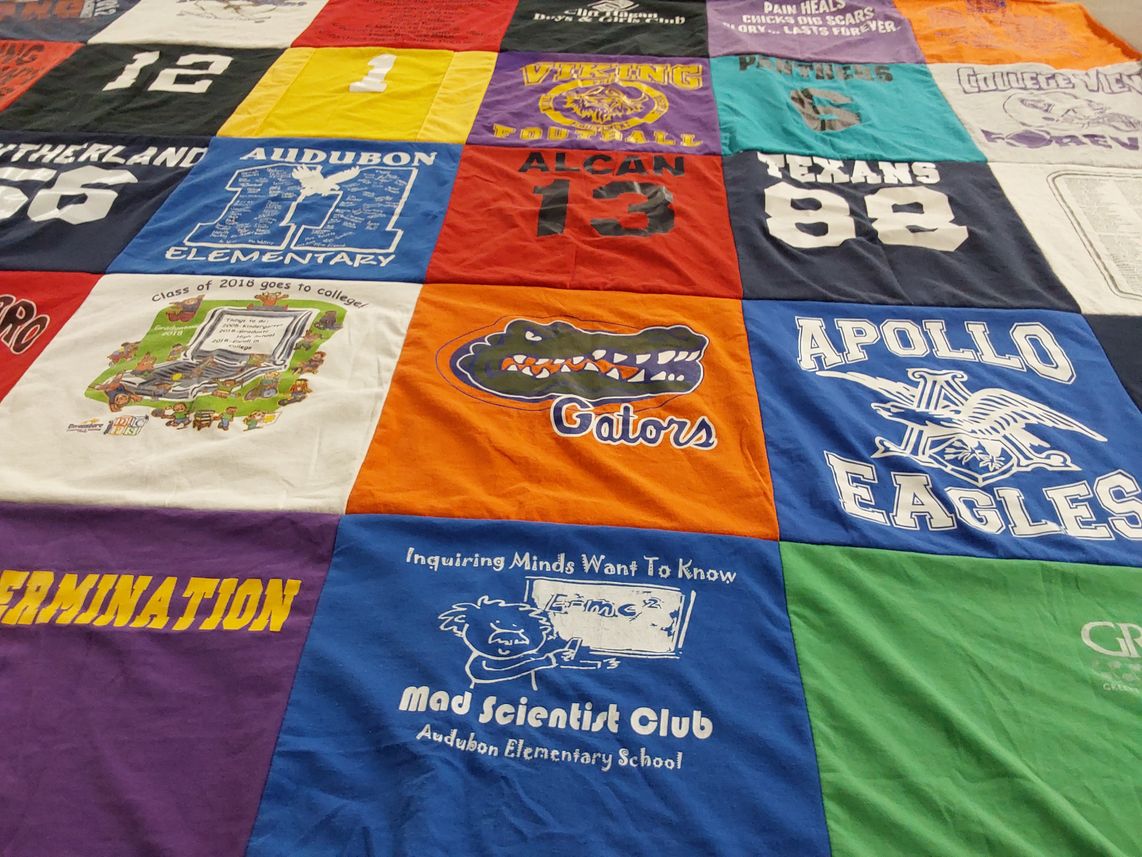 T-shirt quilt featuring apollo eagles, texans by Pamela from KY