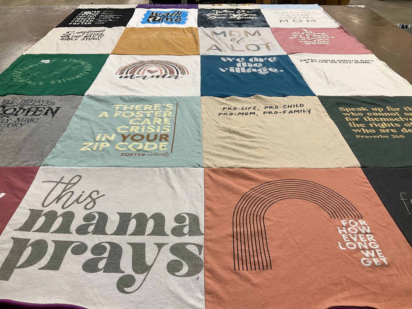 T-shirt quilt with foster care, child welfare themes by Emily from WV