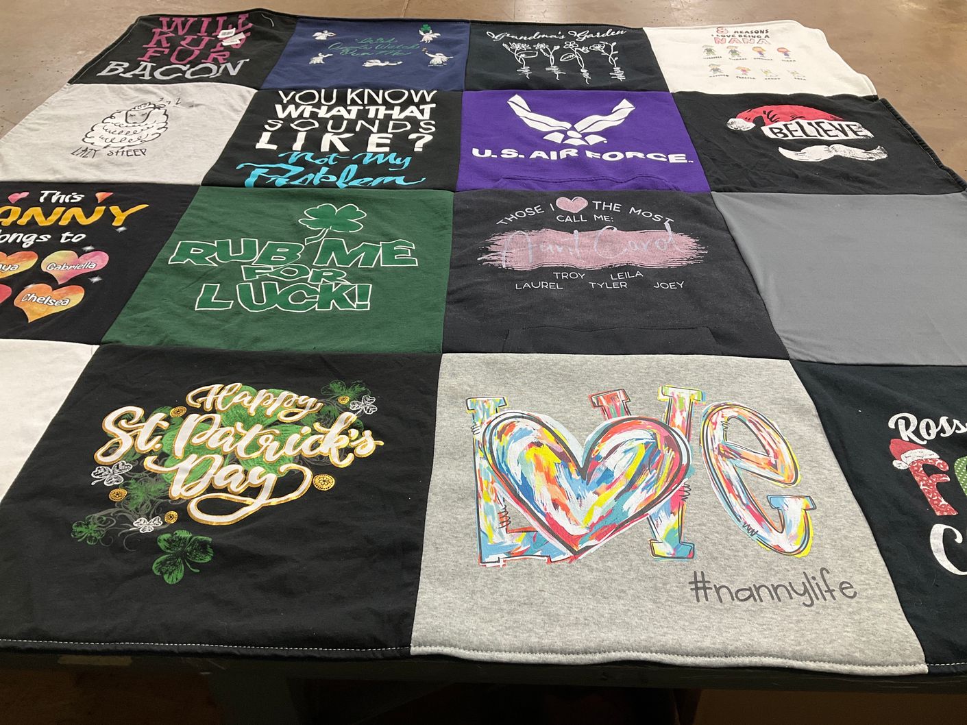 T-shirt quilt with cooking, holidays themes by Christine from FL