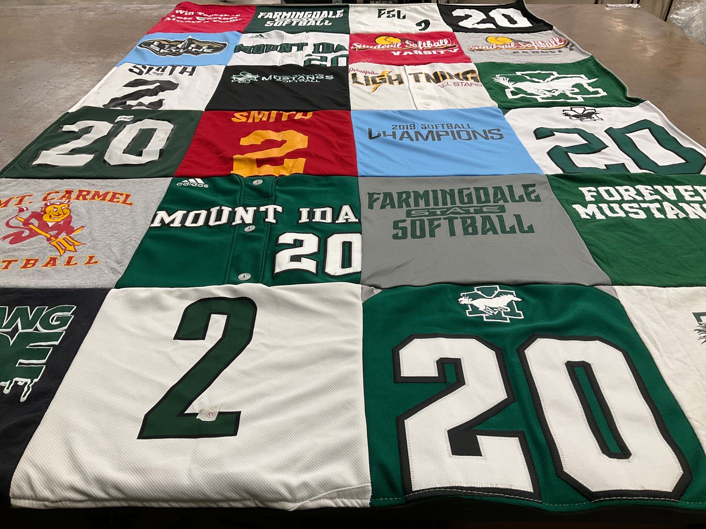 T-shirt quilt from farmingdale state college, mount ida college by Carrie from MN