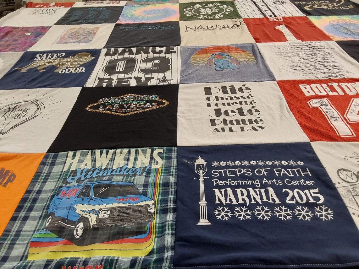 T-shirt quilt with performing arts, dance themes by Jennifer from AL