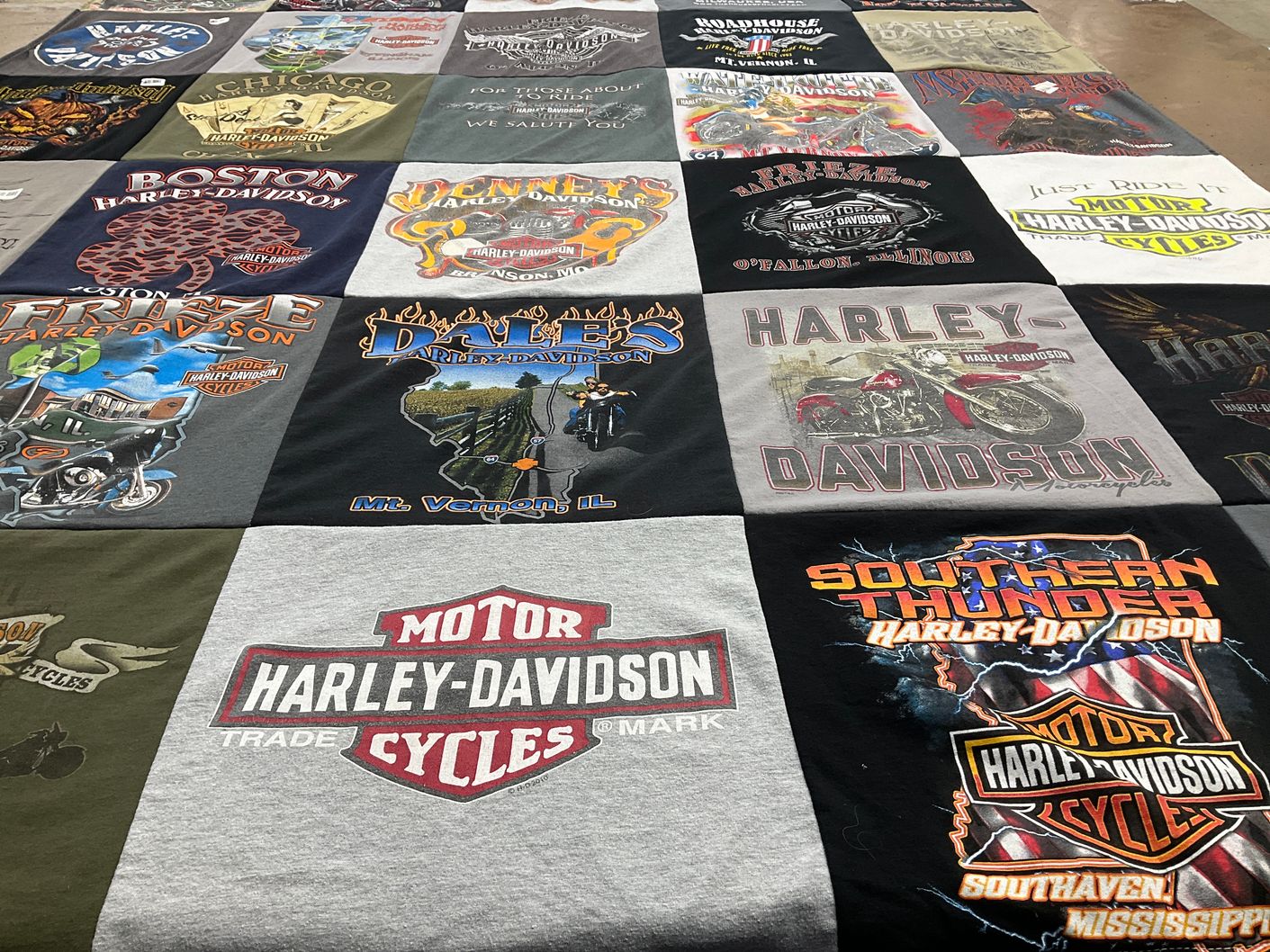 T-shirt quilt with motorcycles themes by Regina from IL