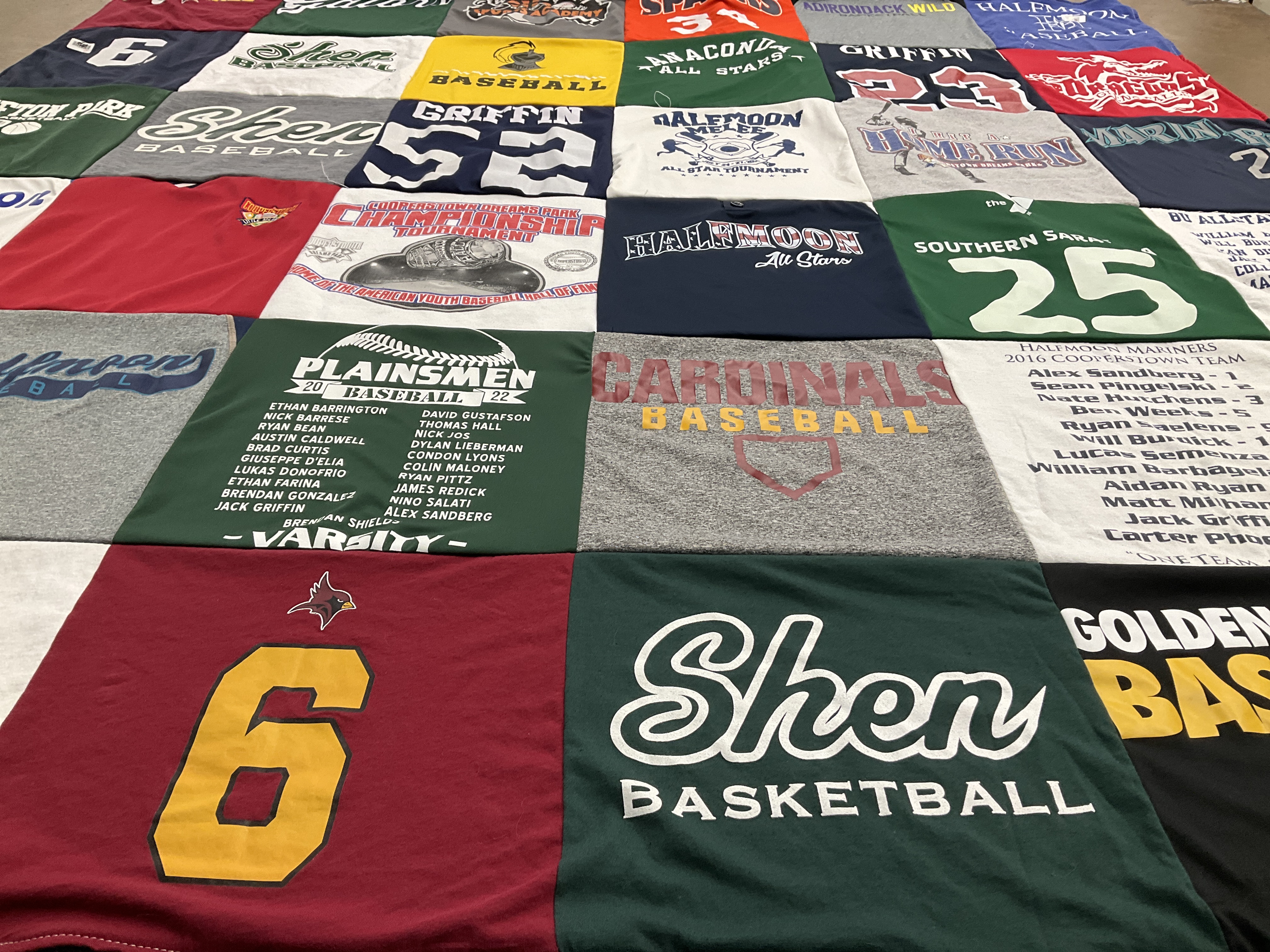 T-shirt quilt featuring cardinals baseball, halfmoon all stars by Kristine from NY