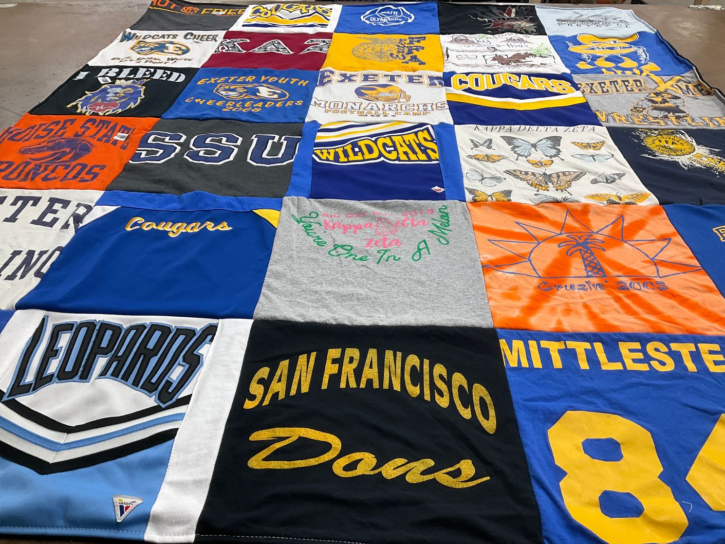 T-shirt quilt featuring boise state broncos, mittlestate cougars by Skylar from CA
