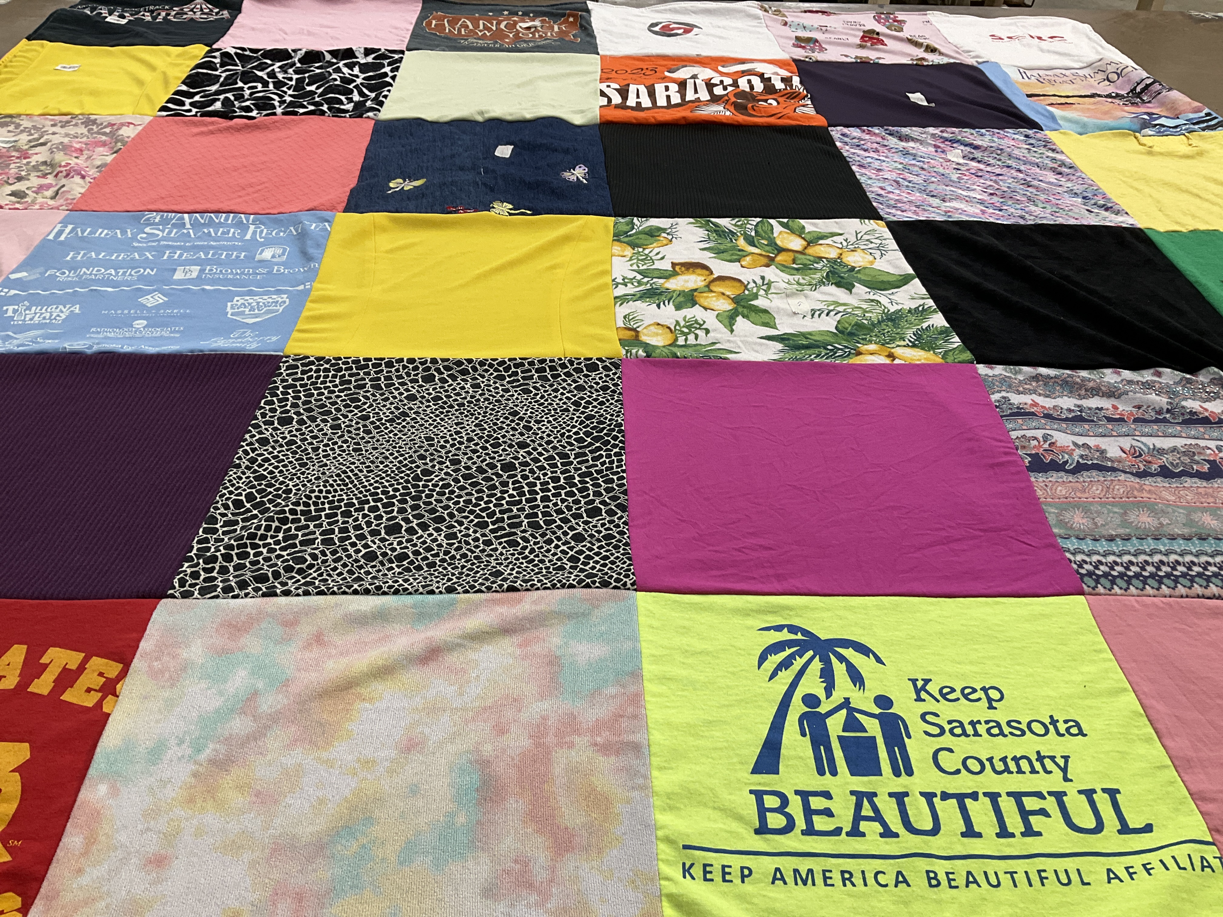 T-shirt quilt with community service, environmental awareness themes by Thorne from FL