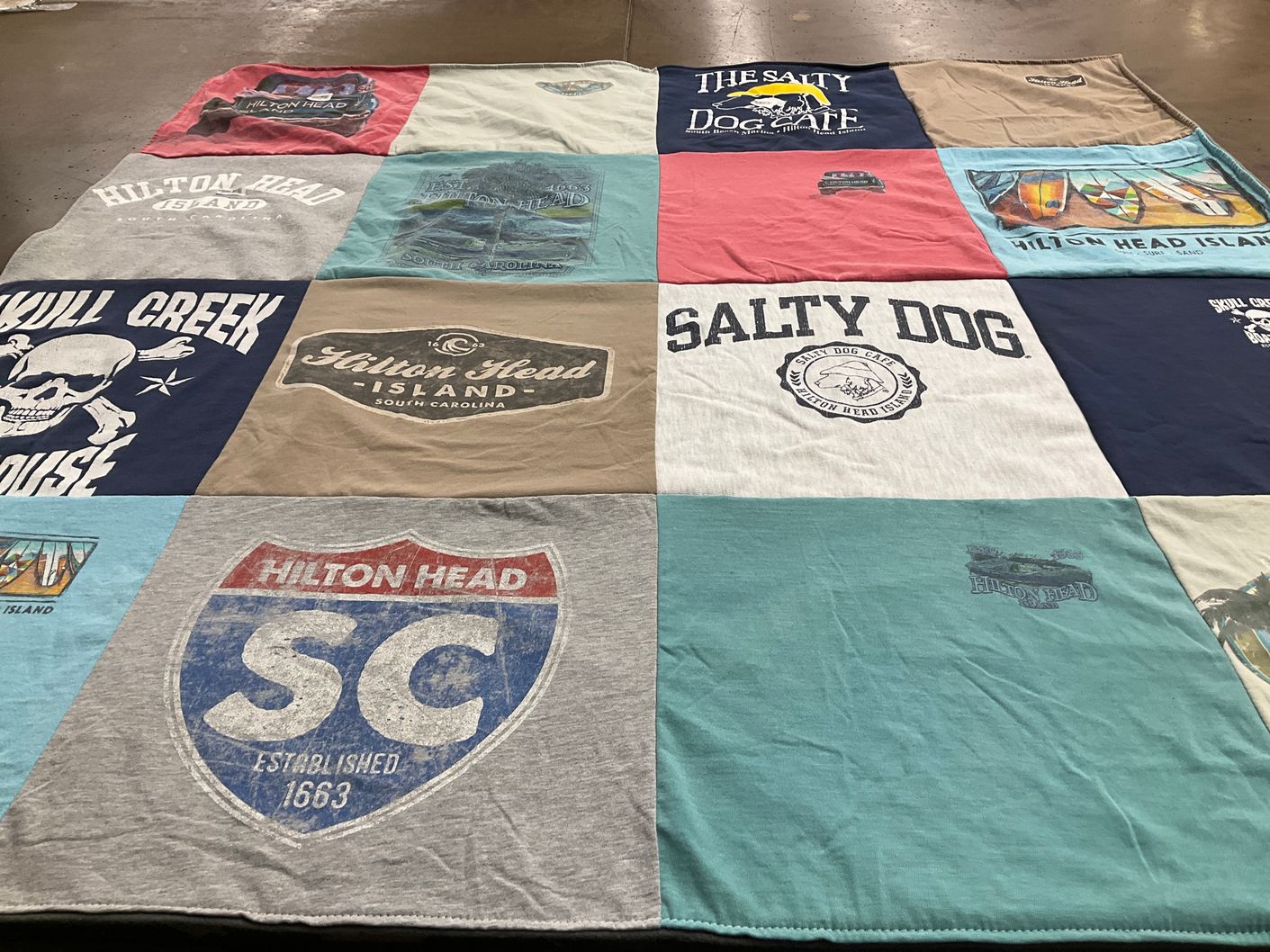 T-shirt quilt with beaches, vacation themes by Deborah from NJ