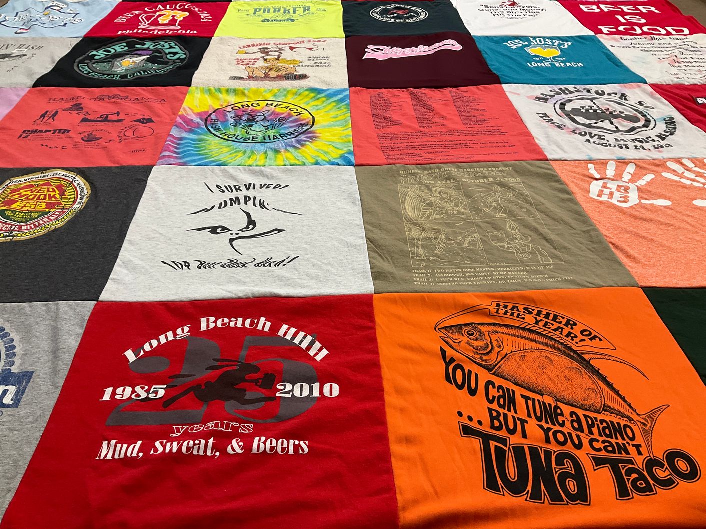 T-shirt quilt with beer, food themes by Bernice from CA