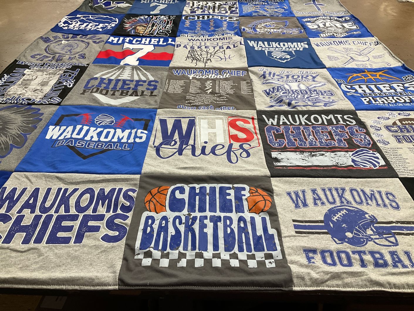 T-shirt quilt featuring waukomis chiefs by Amy from OK