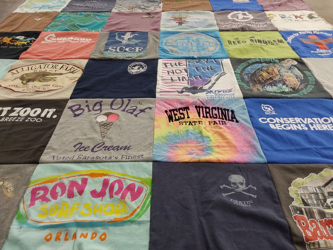 T-shirt quilt with wildlife, marine life themes by Autumn from WV