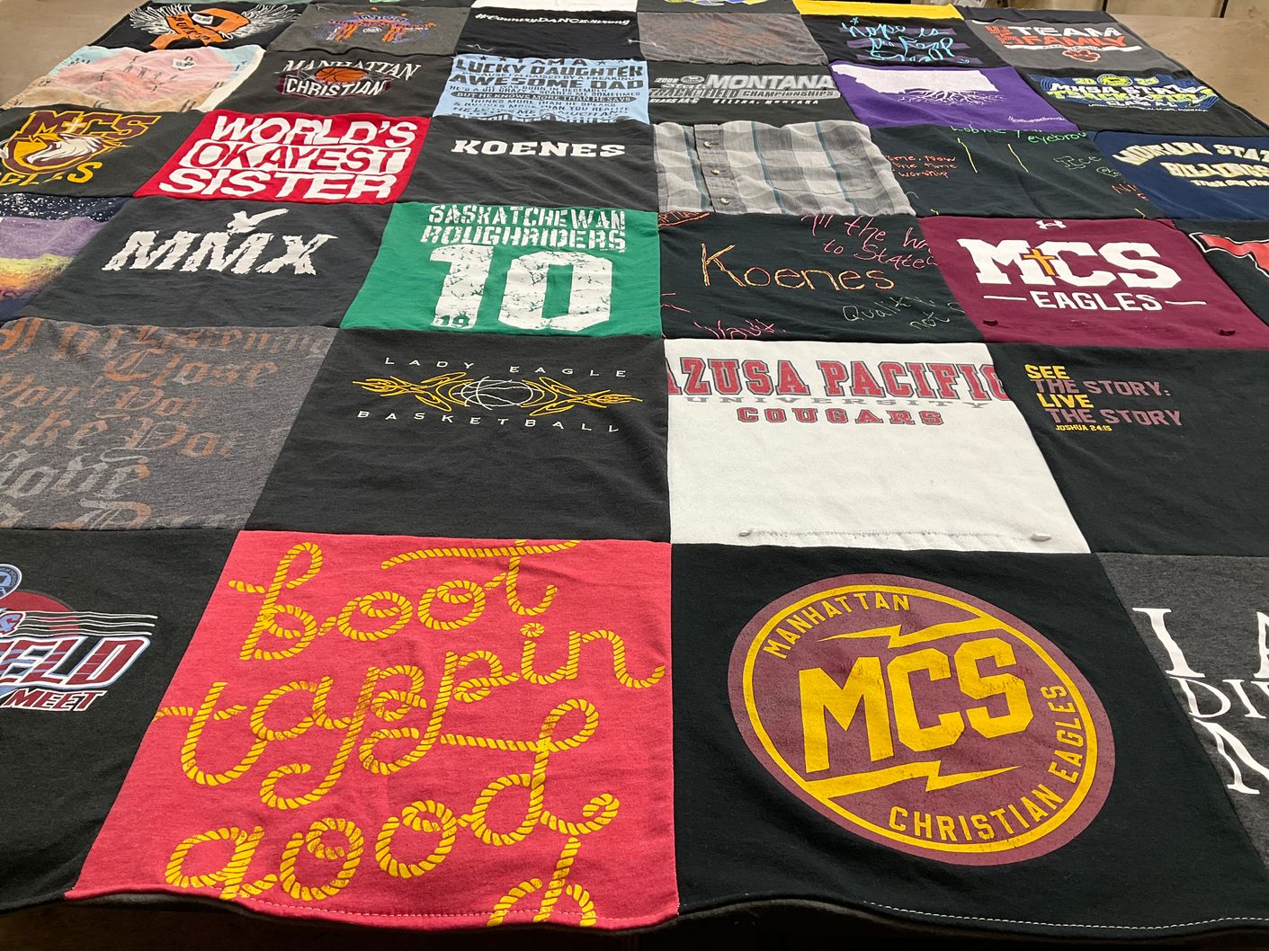 T-shirt quilt featuring azusa pacific cougars, sas riddeners by Sabastian from MT