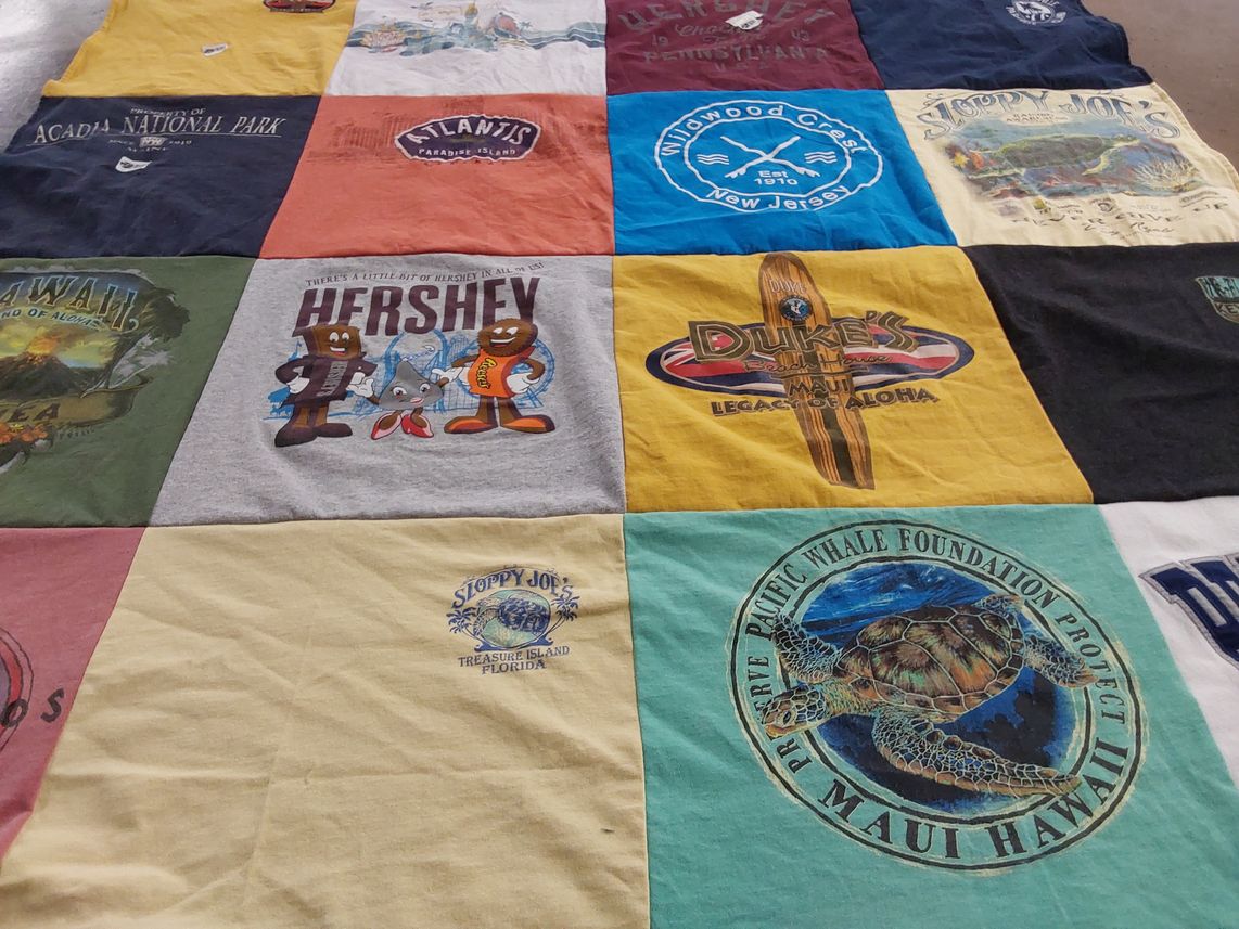 T-shirt quilt with theme parks, vacation themes by Judy from PA