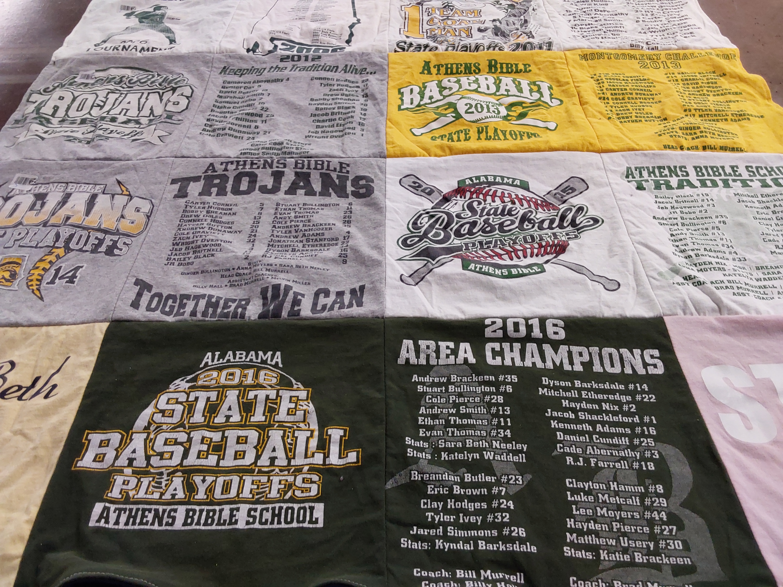 T-shirt quilt featuring athens bible trojans by Rachel from AL