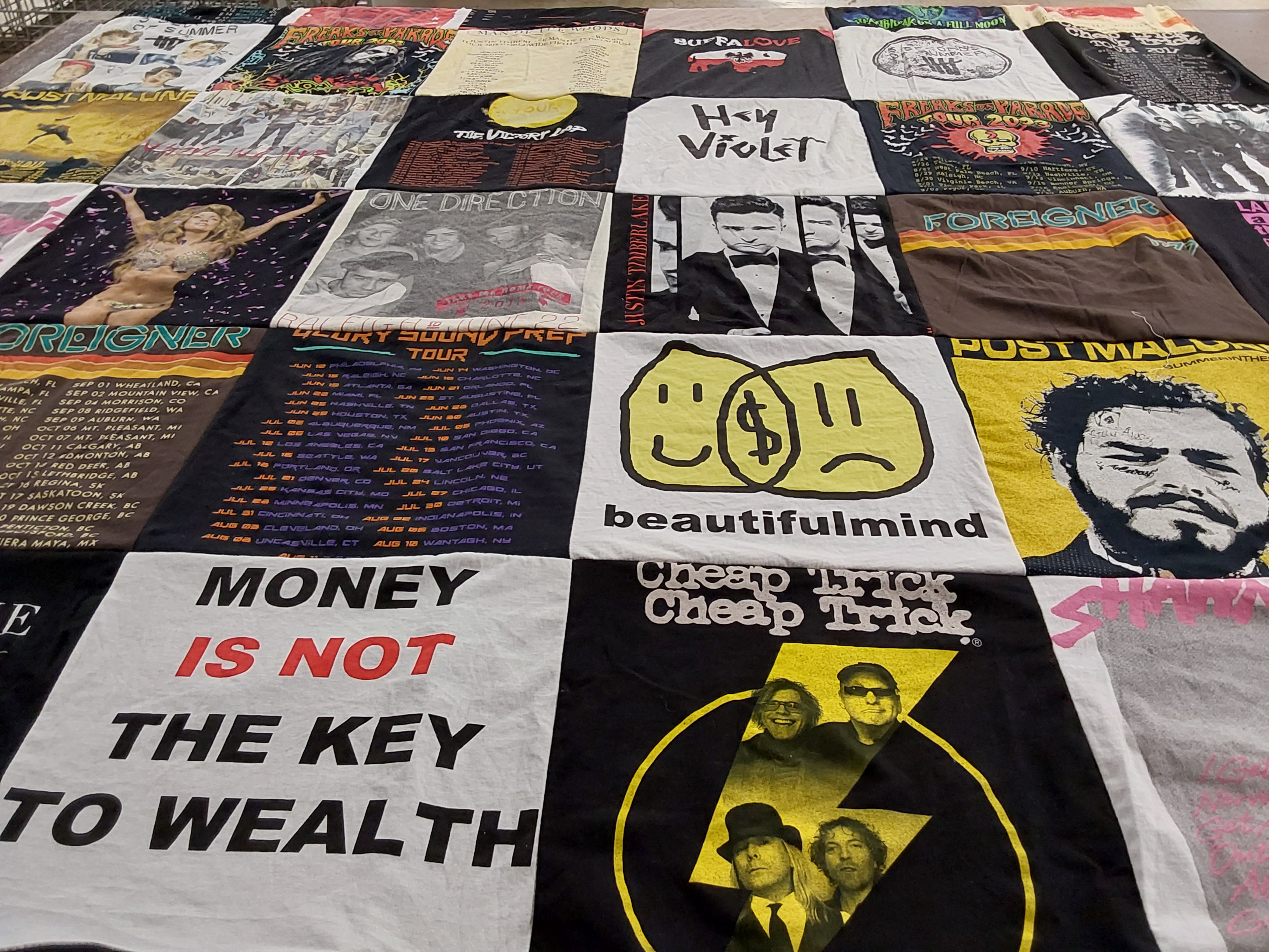 T-shirt quilt with music, concerts themes by Lisa from AZ