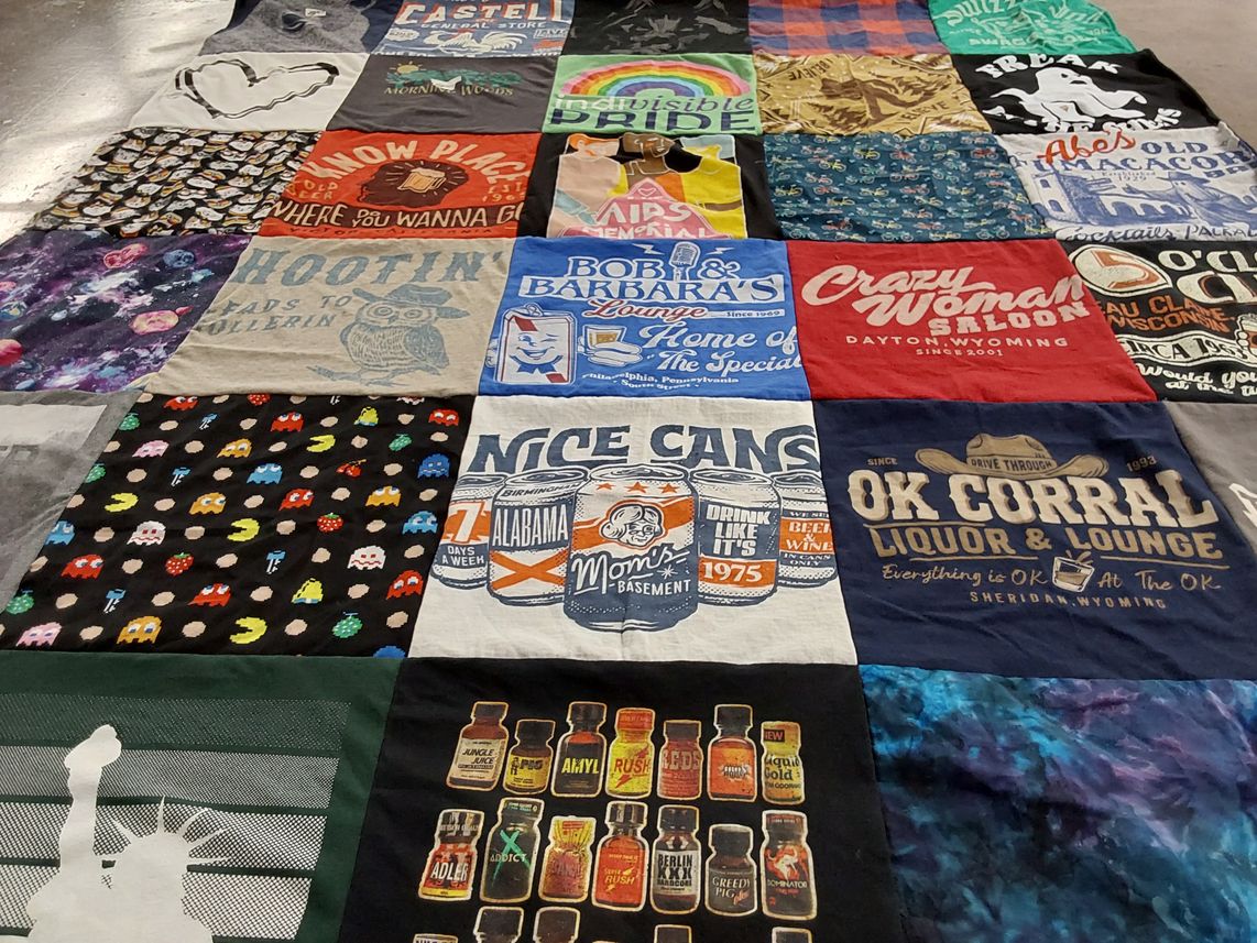 T-shirt quilt with barbecue, drinking themes by Mark from OH