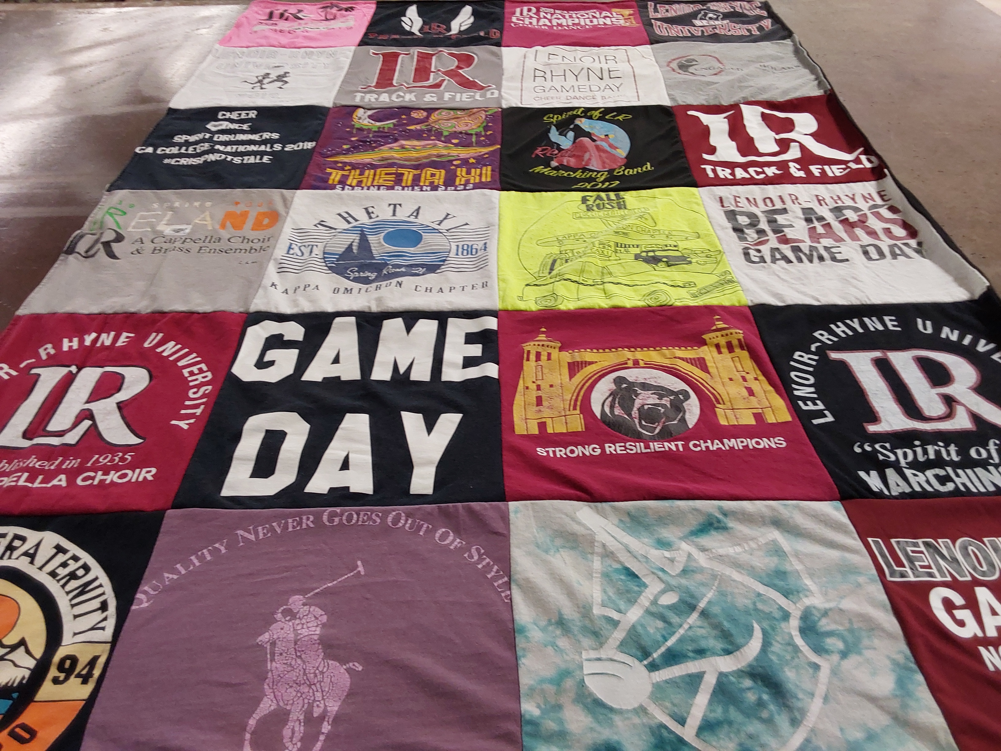 T-shirt quilt featuring lenoir-rhyne bears by Jane from NC