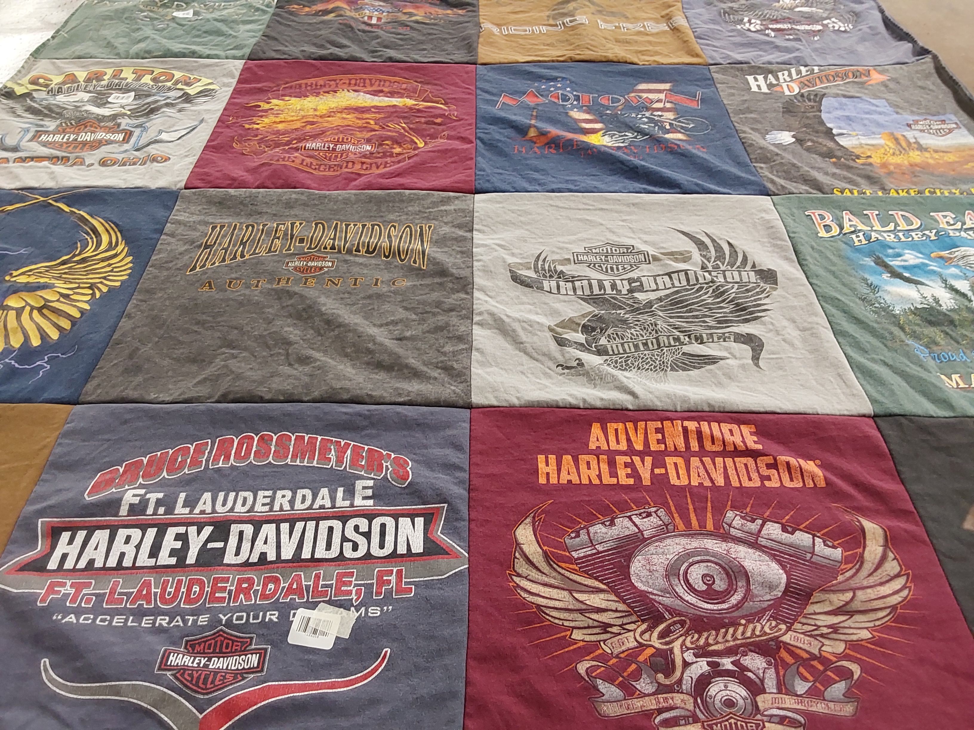 T-shirt quilt with motorcycles, biking themes by Martha from MI
