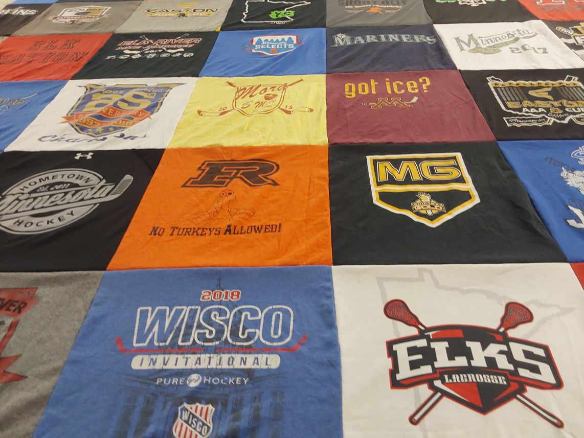 T-shirt quilt featuring elk river lacrosse, mariners by Rhiannon from MN