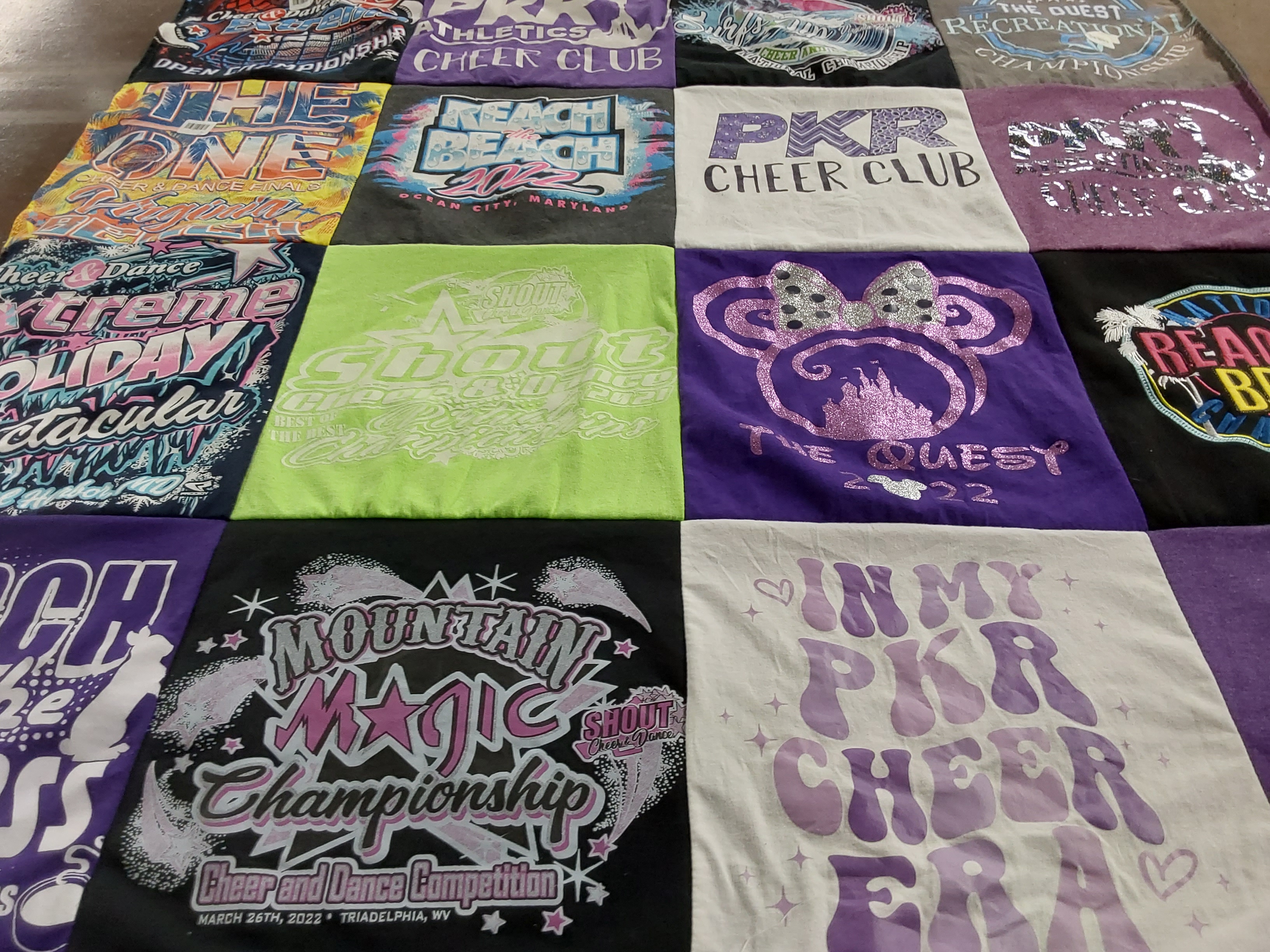 T-shirt quilt with cheerleading, dance themes by Becki from MD