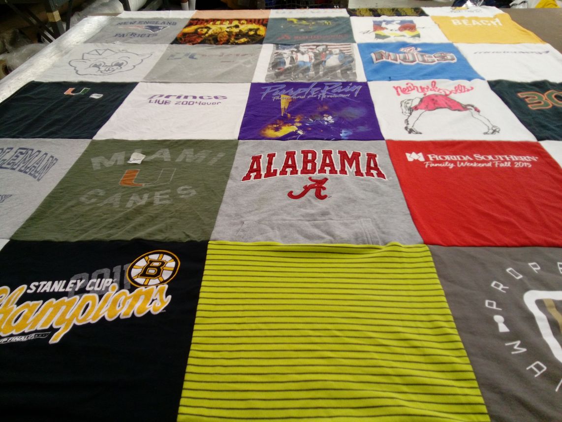 T-shirt quilt from university of miami, university of alabama by Lynn from RI