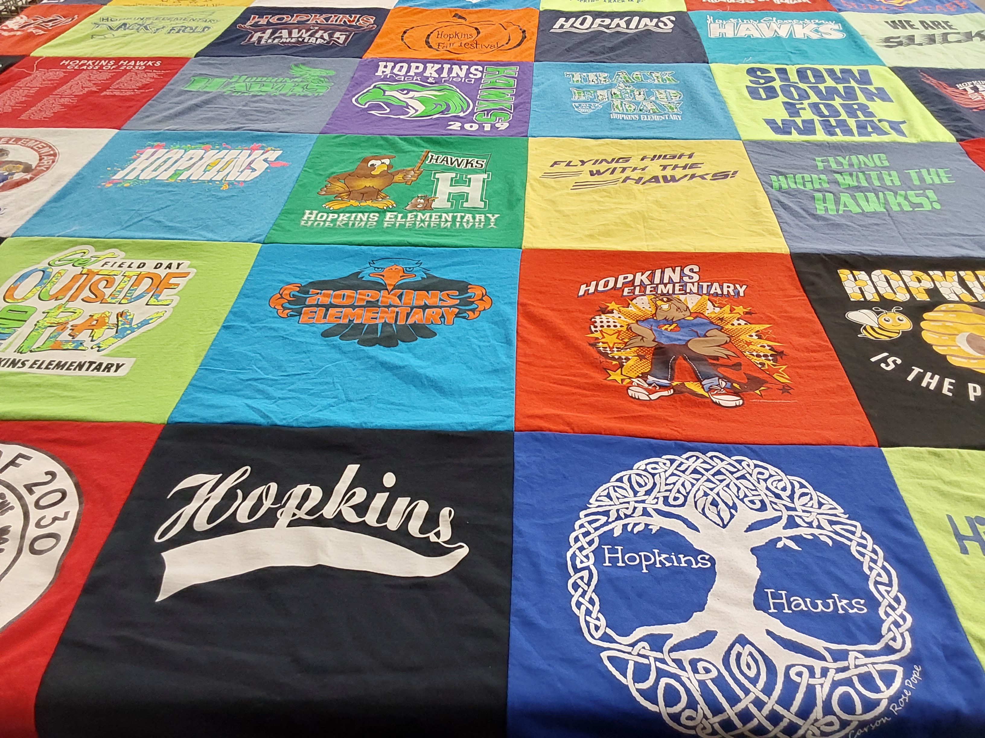 T-shirt quilt featuring hopkins hawks by Maxine from TX