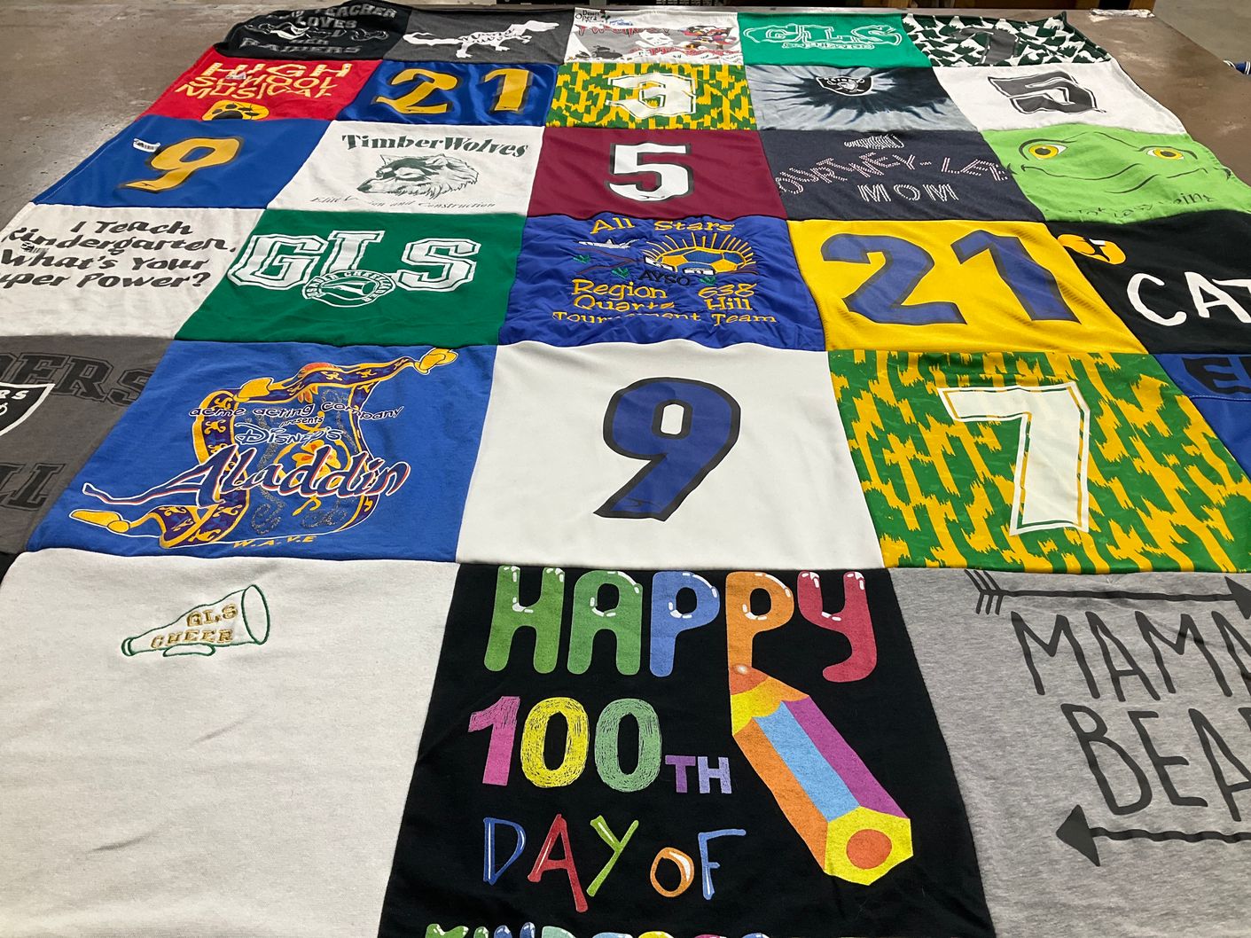 T-shirt quilt with theater, disney themes by Michelle from CA