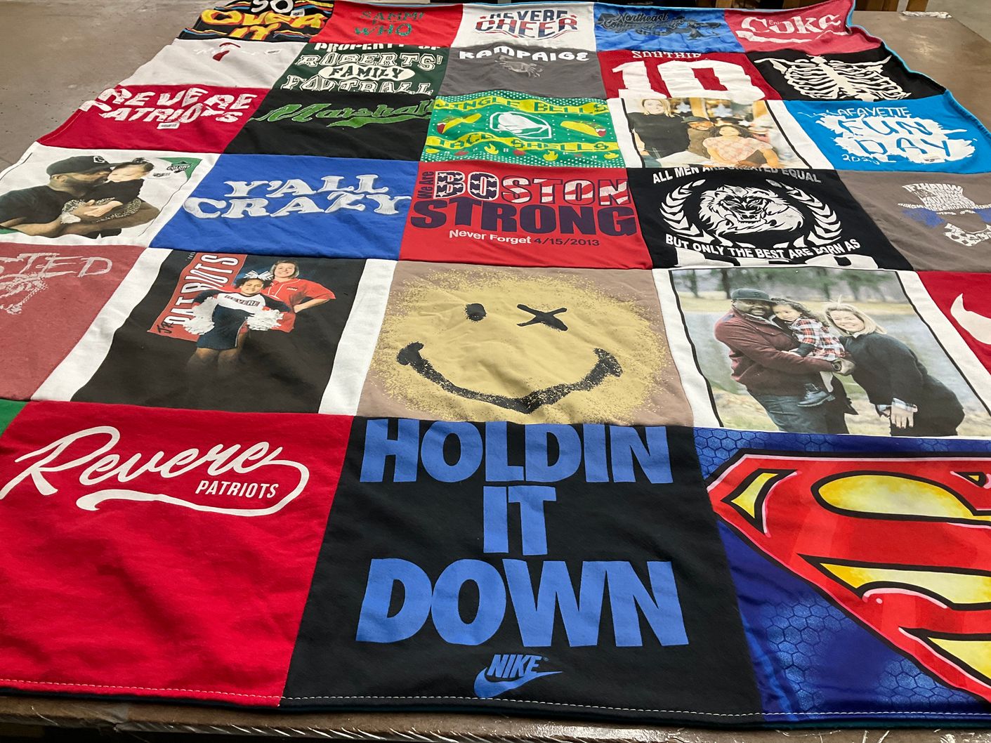 T-shirt quilt featuring revere patriots by Germaine from MA