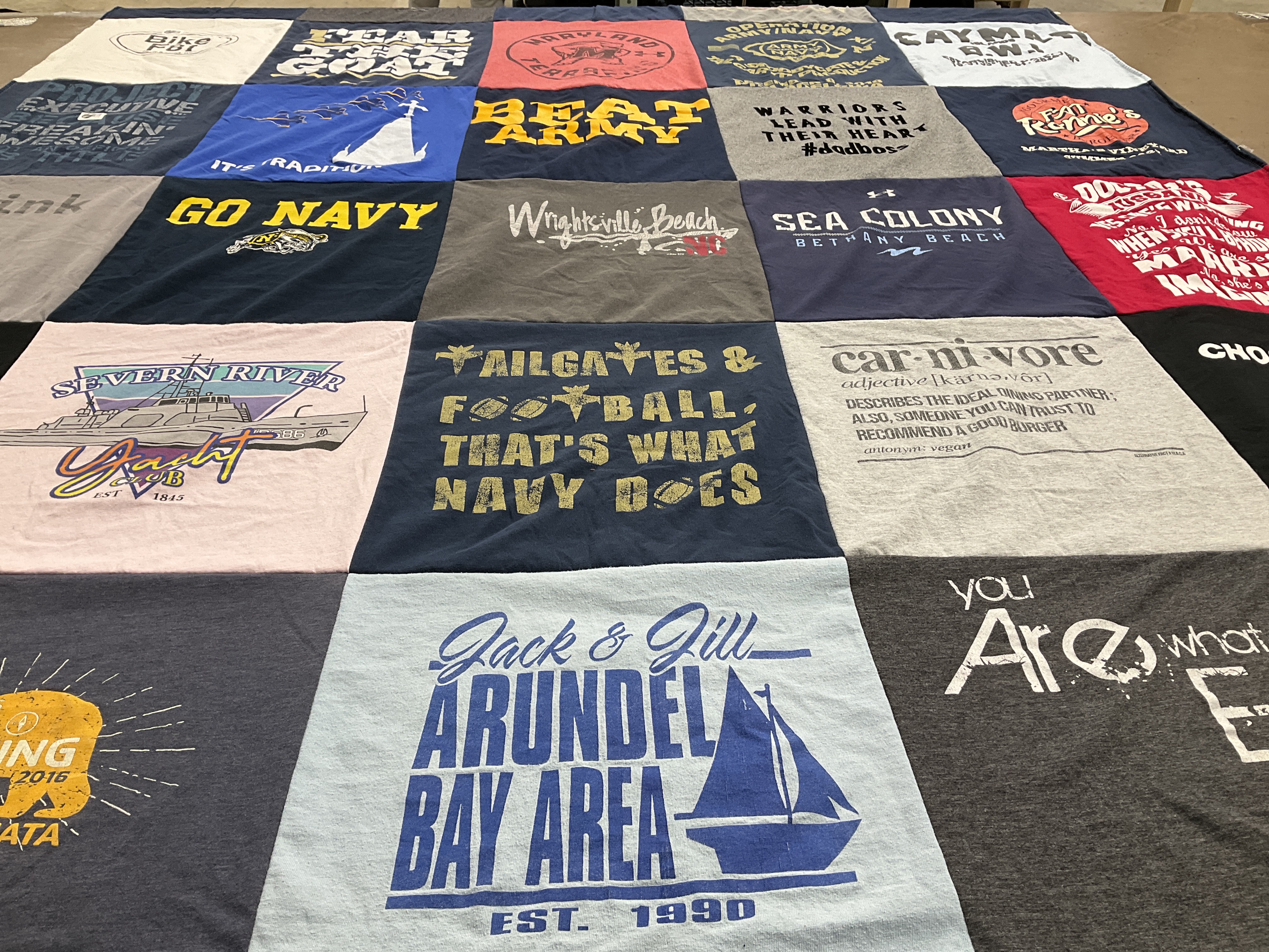 T-shirt quilt with boating, navy themes by Marquetta from NC