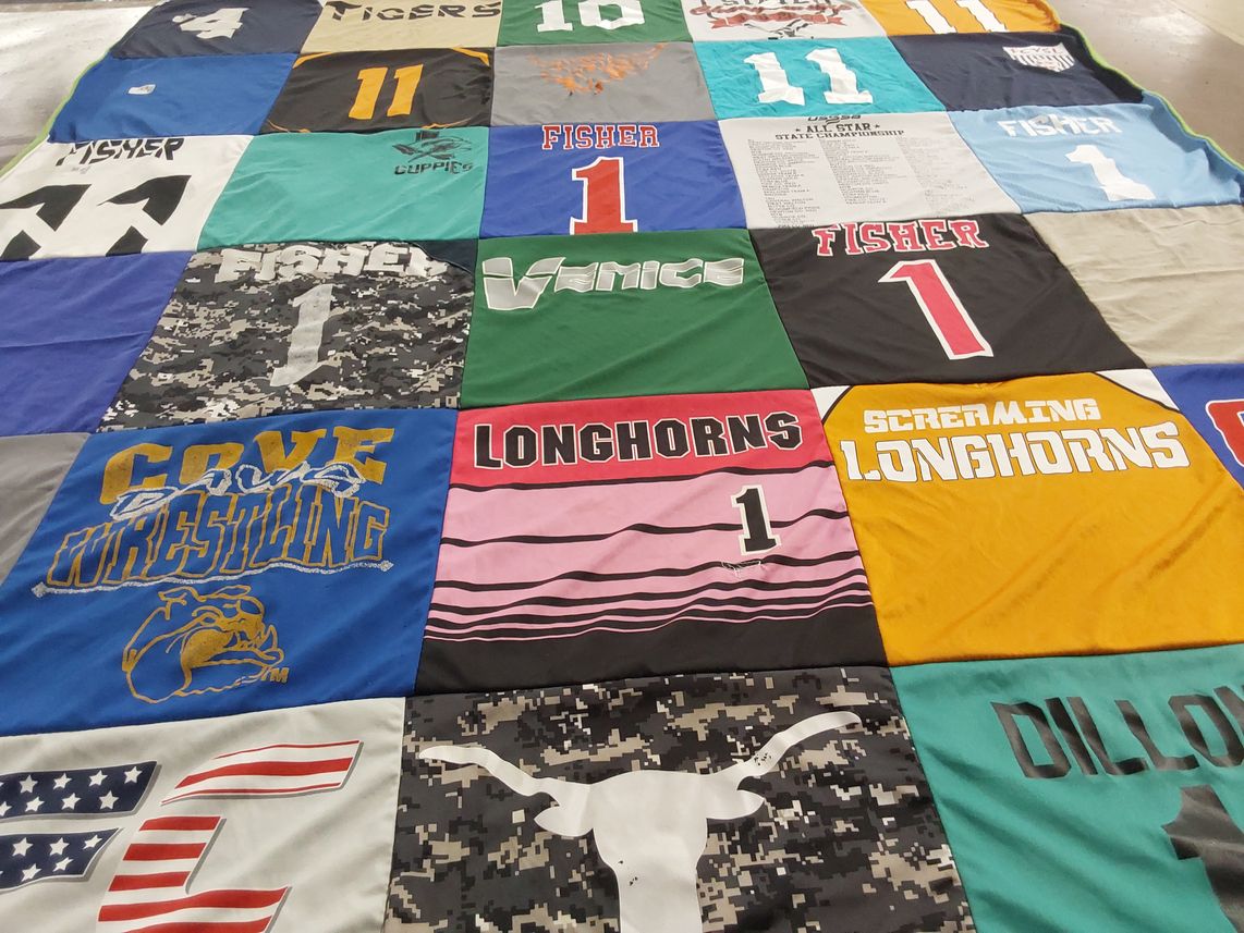 T-shirt quilt featuring longhorns by Katarzyna from FL