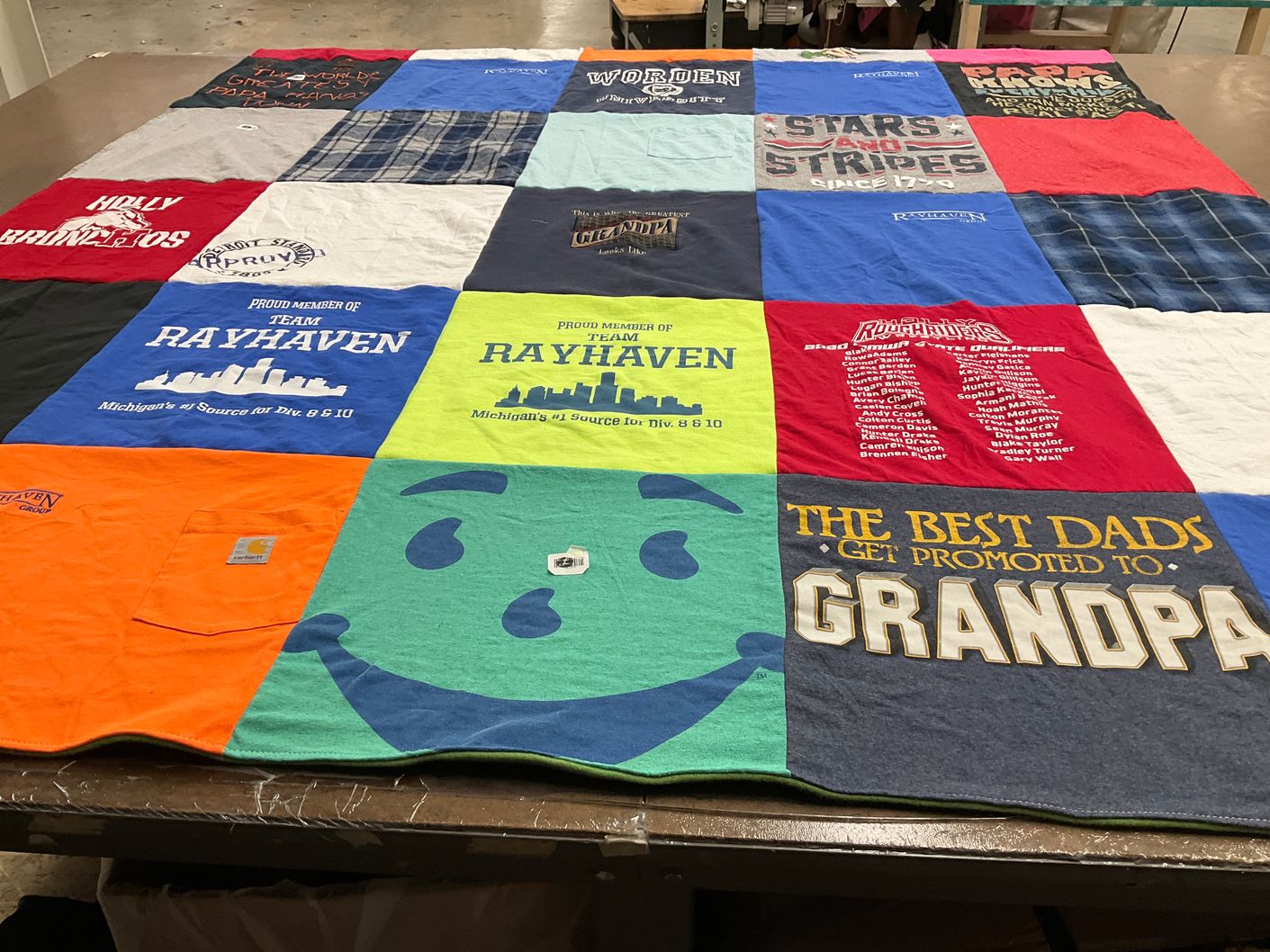 T-shirt quilt with quilting, family themes by Tonya from MI