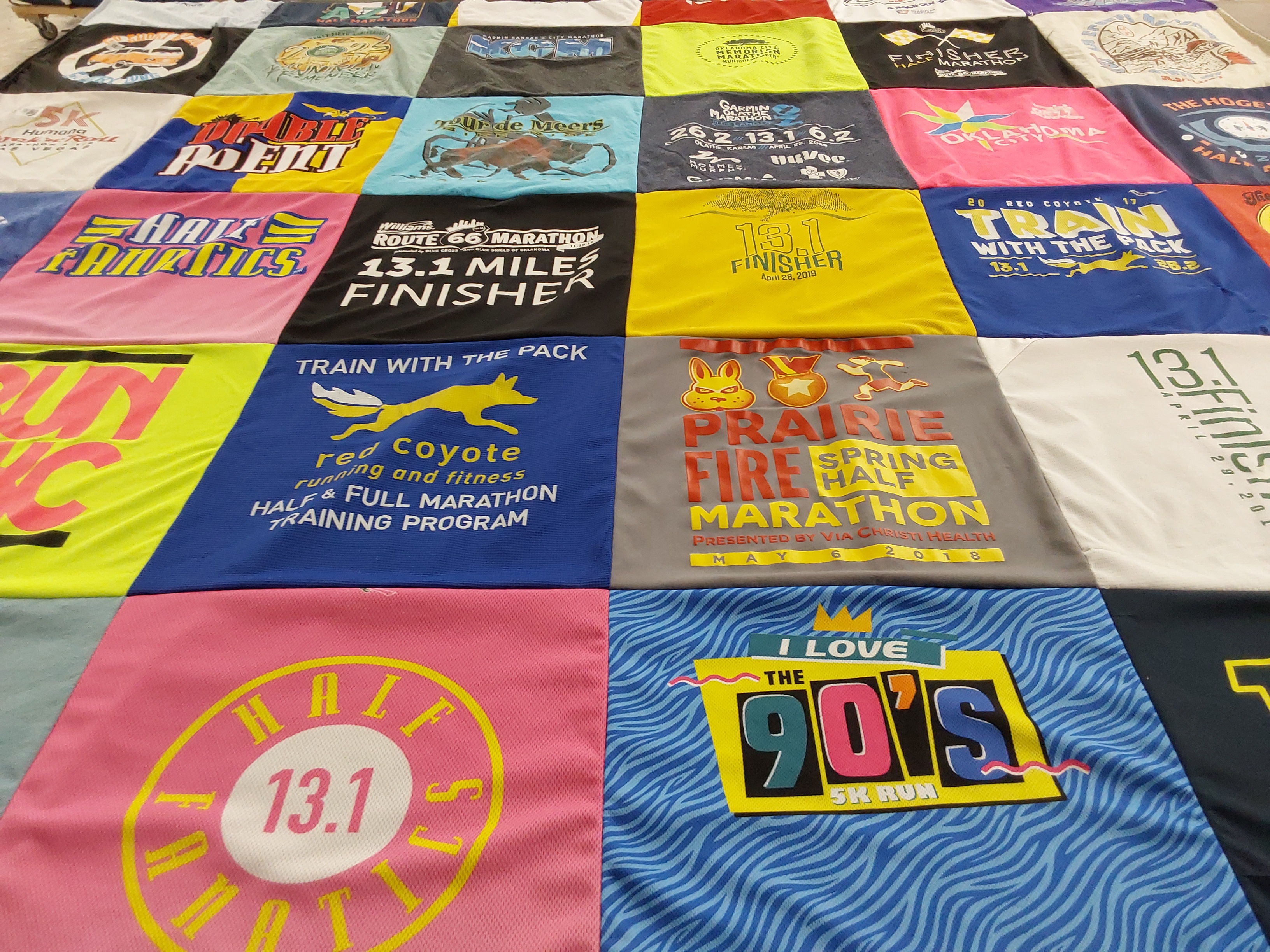 T-shirt quilt with running, fitness themes by Barry from OK