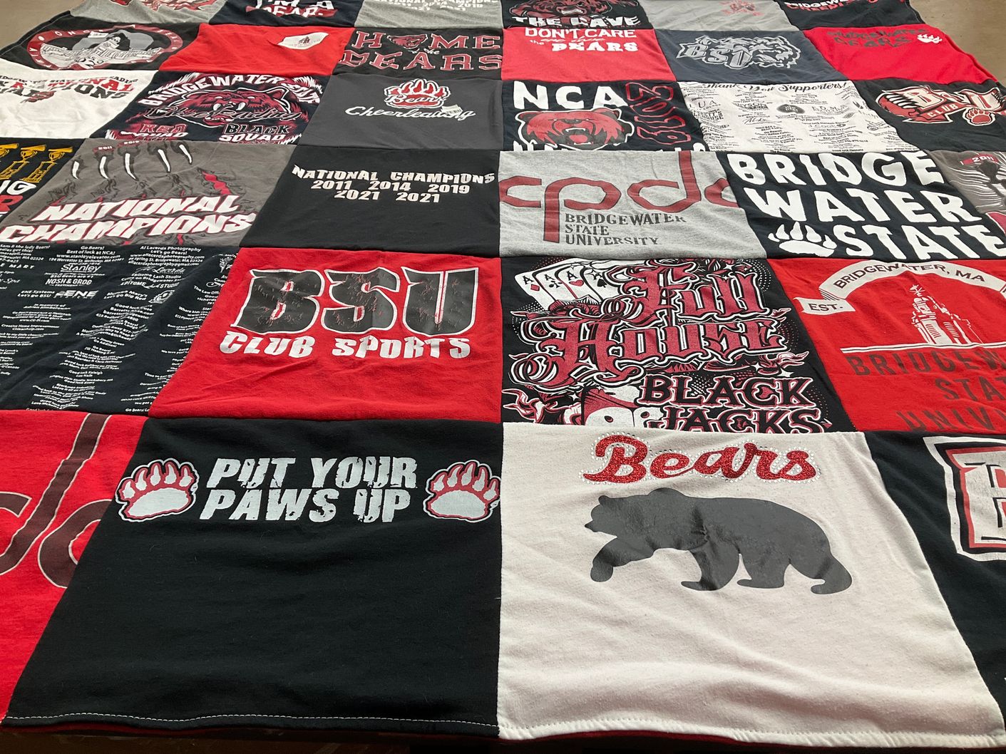 T-shirt quilt featuring bridgewater state university bears by Heather from MA