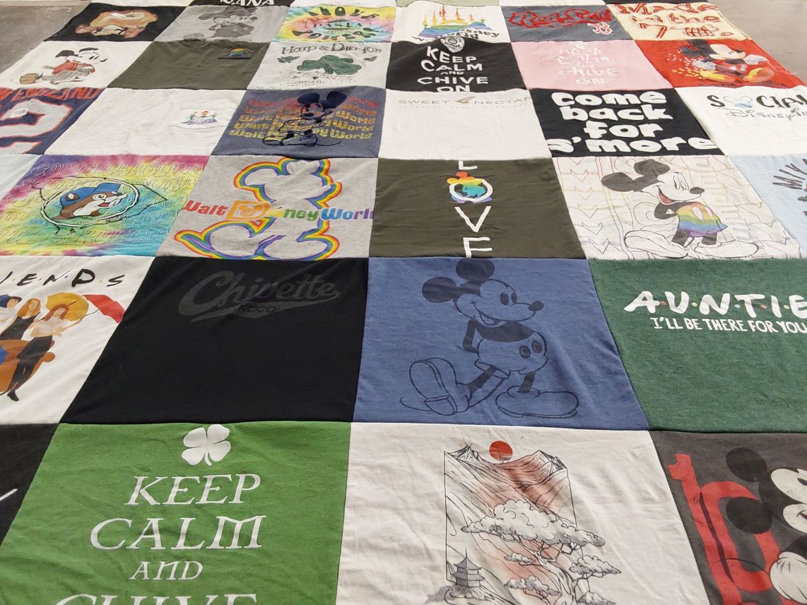 T-shirt quilt with disney, humor themes by Tanya from CT