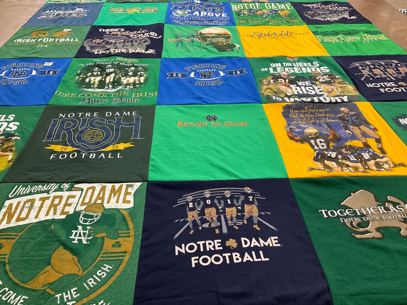 T-shirt quilt featuring notre dame football by SHEILA from IN