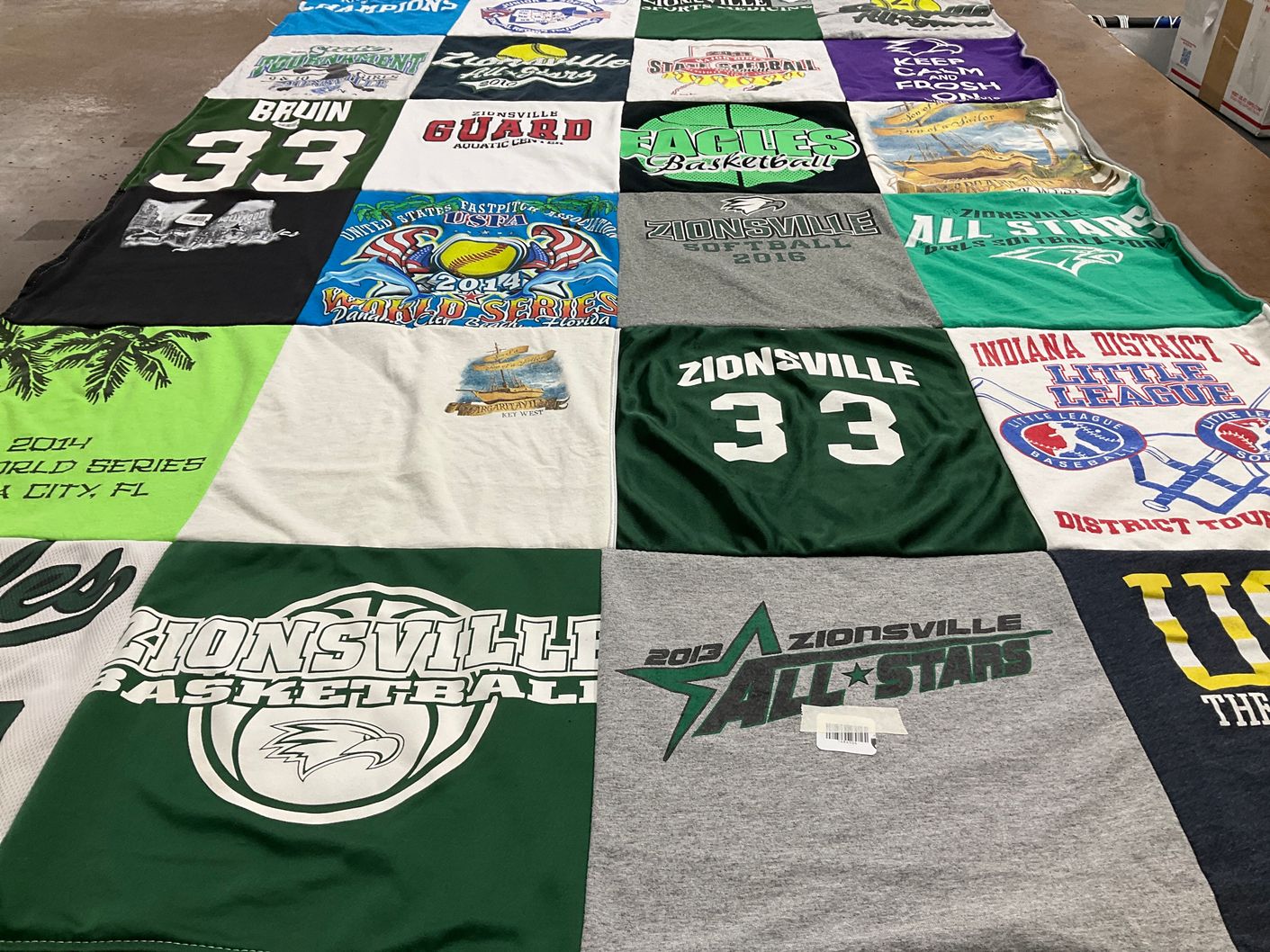 T-shirt quilt featuring zionsville basketball, zionsville softball by Cheryl from IN