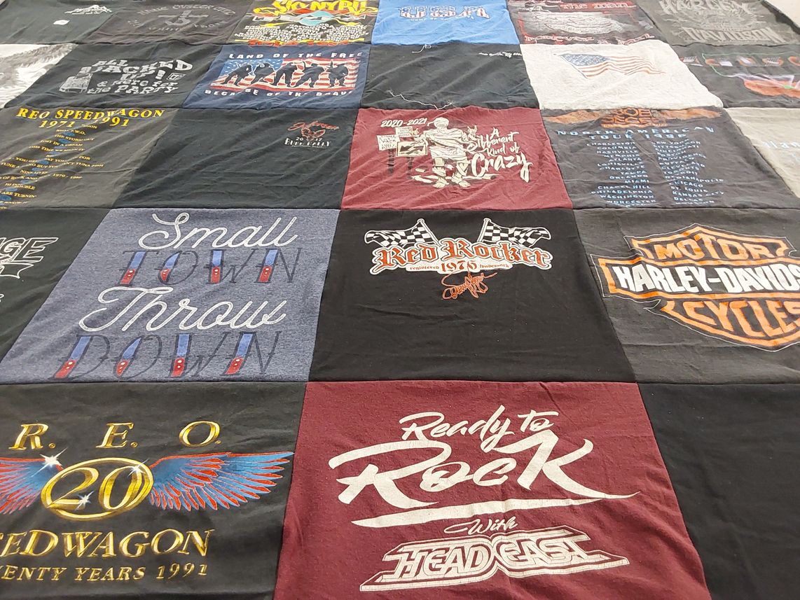 T-shirt quilt with music, concerts themes by Lisa from IL