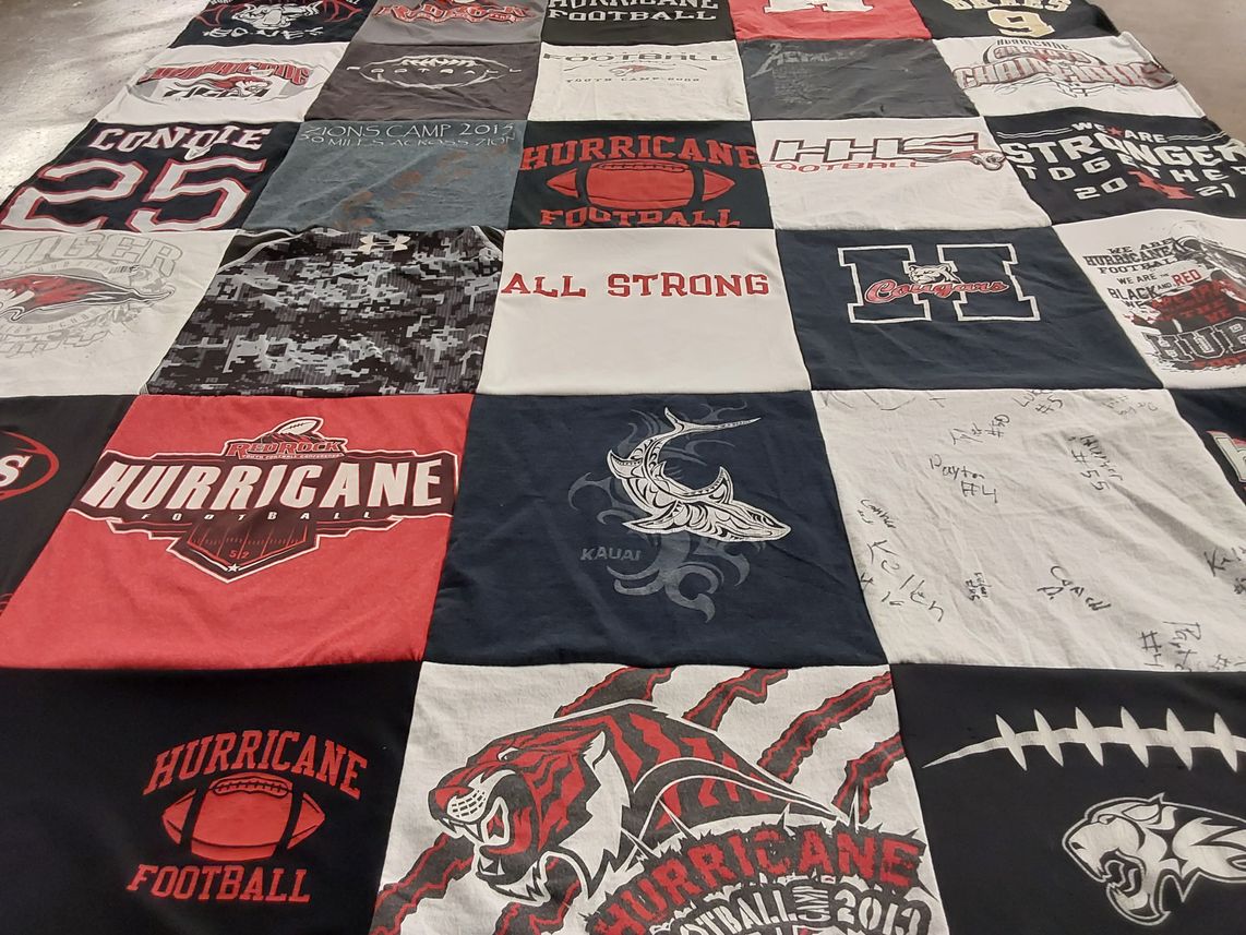 T-shirt quilt featuring hurricane high school football by Interstate from UT