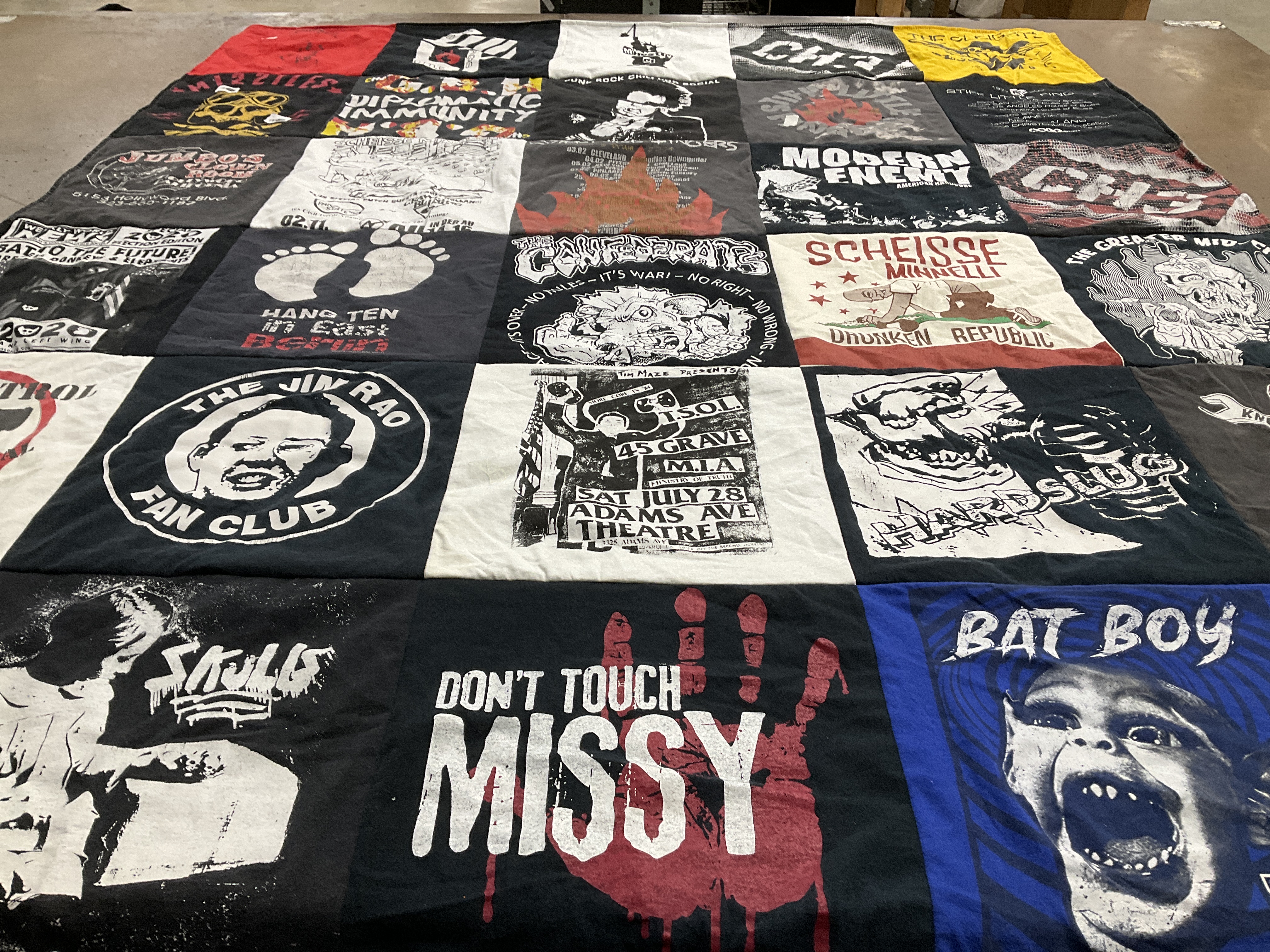 T-shirt quilt with music, punk themes by Sabrina from CA