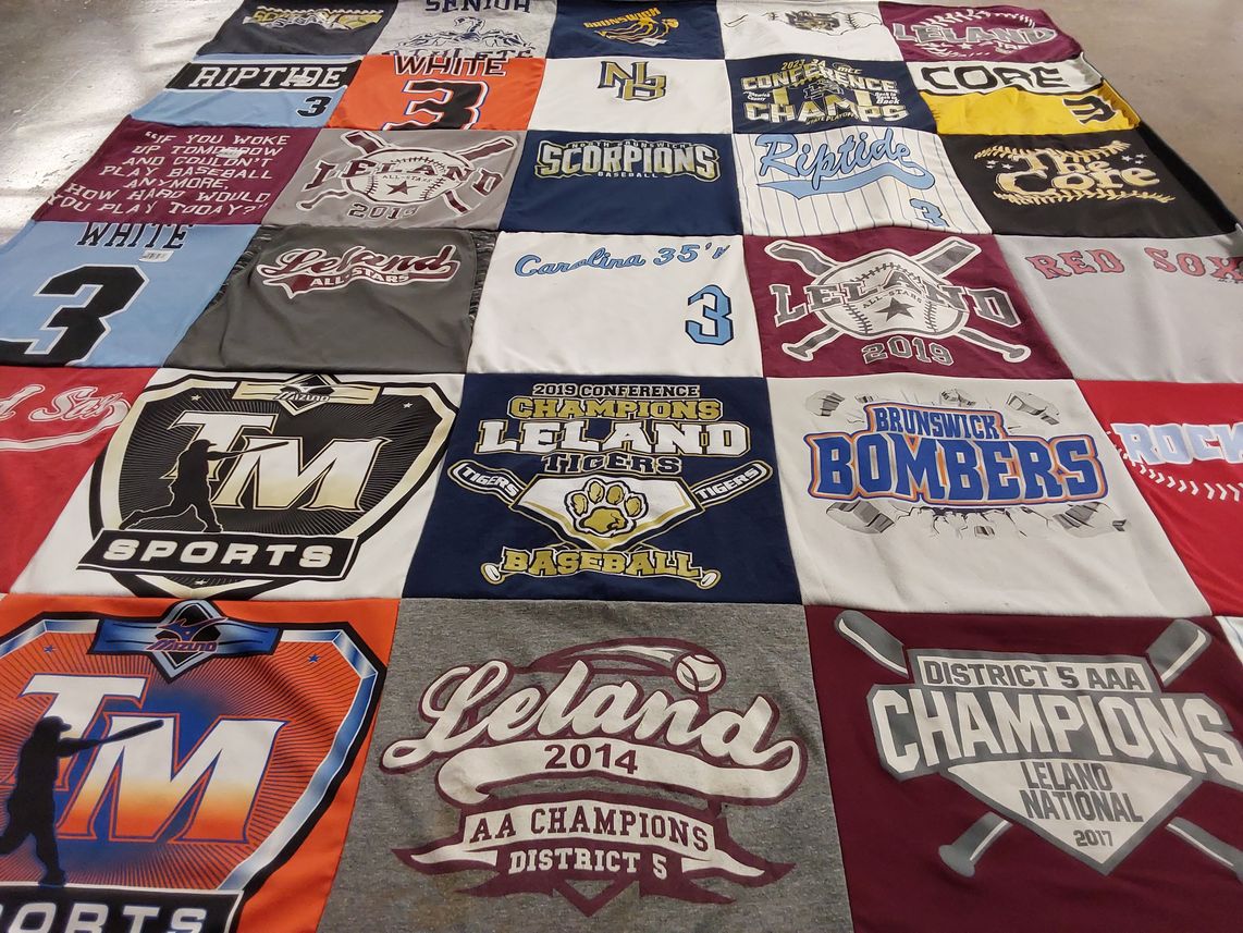 T-shirt quilt featuring brunswick bombers, leland tigers by Candace from NC